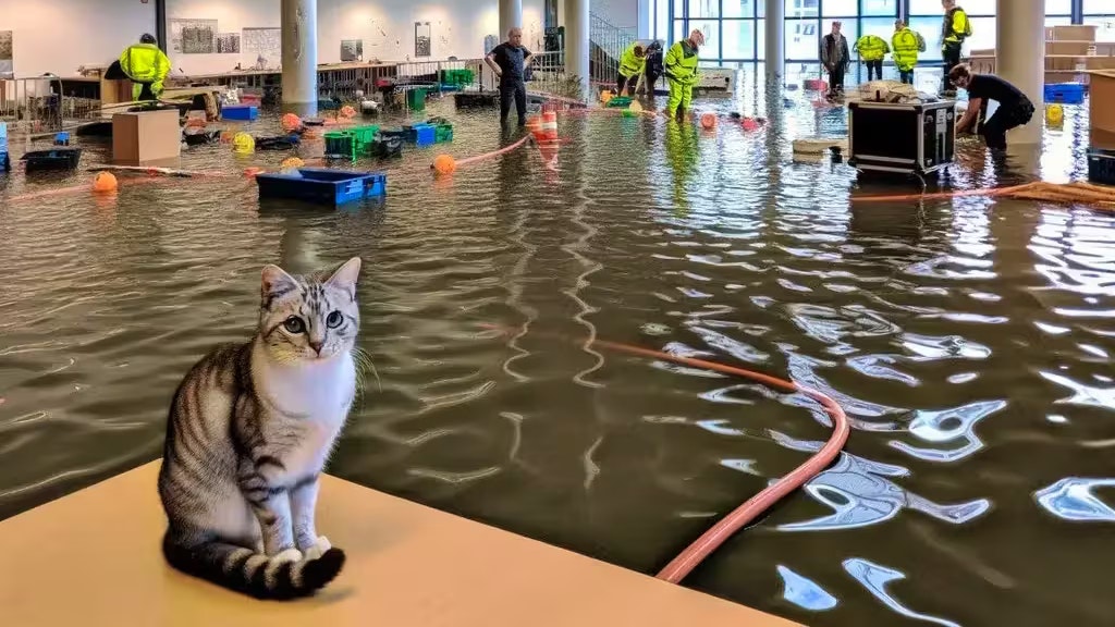 Die Katze hat vermutlich einen Wasserhahn geöffnet.