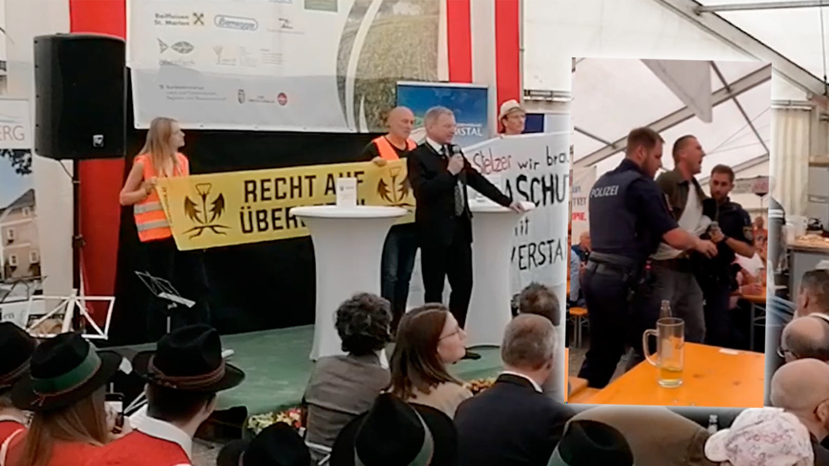 Ex-Skistar bei Stelzer-Rede von Polizisten abgeführt