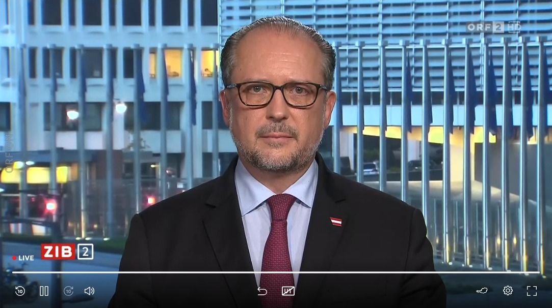Außenminister Alexander Schallenberg, zugeschaltet aus Brüssel in die ORF-
