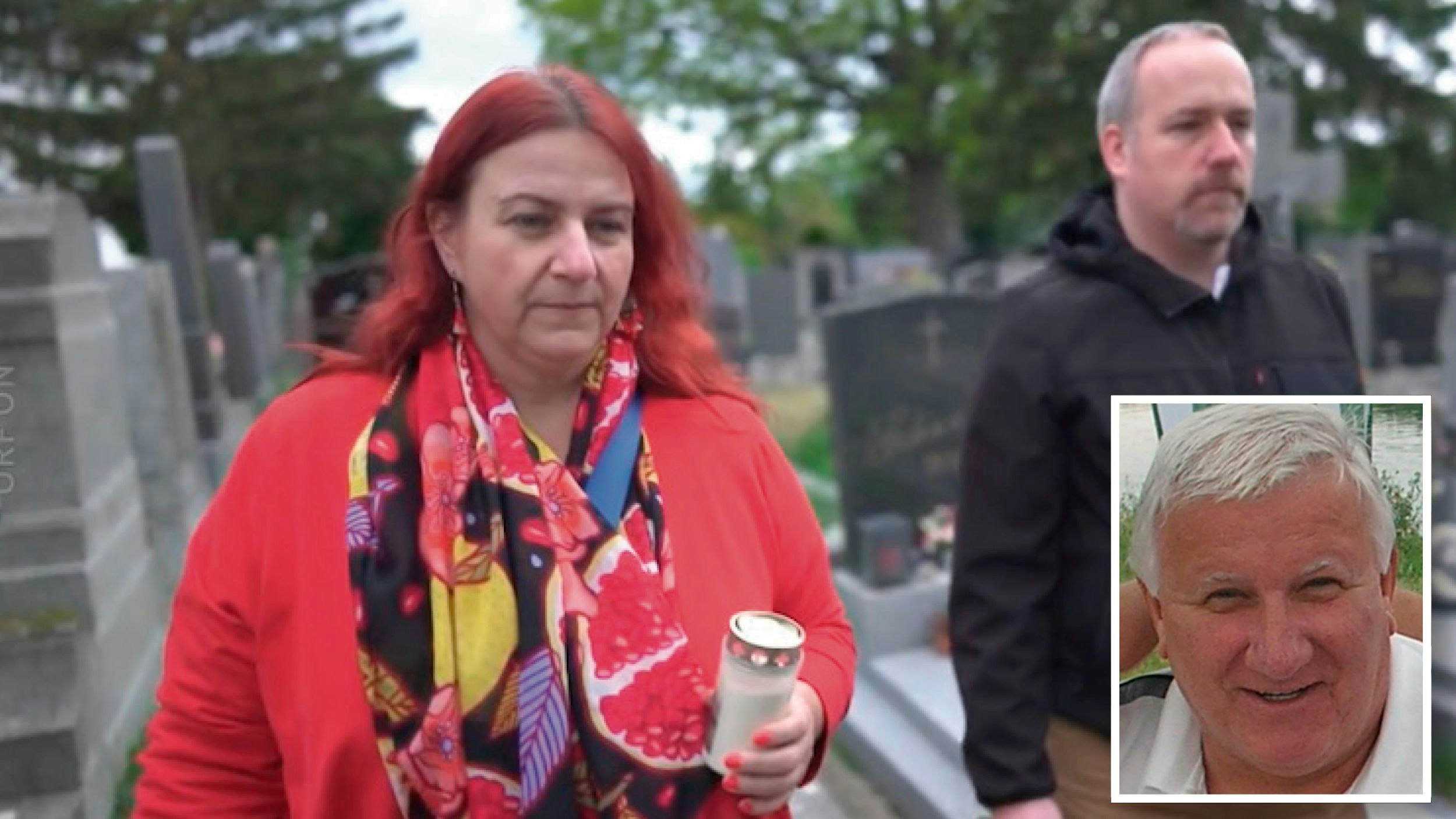 Nichte Birgit Zayene und Neffe Friedrich Grosseibel am Friedhof.