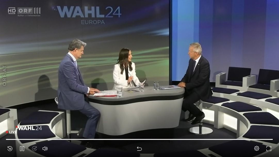 NEOS-Spitzenkandidat Helmut Brandstätter gegen ÖVP-Spitzenkandidat Reinhold Lopatka im ORF-EU-Duell.