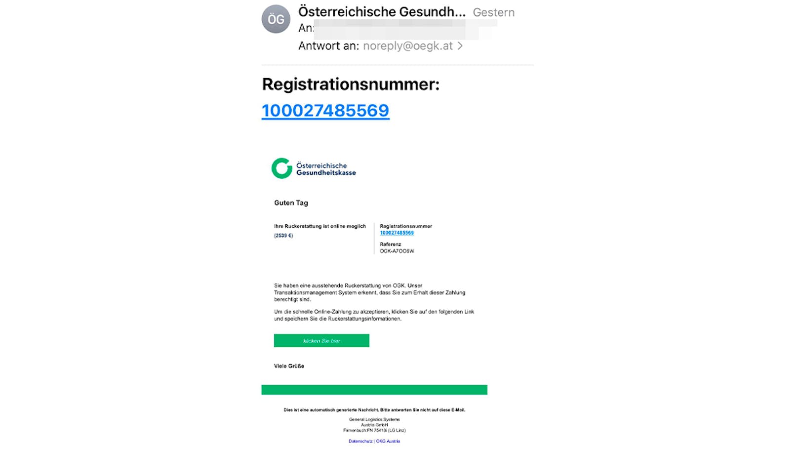 Mit E-Mails wie diesem versuchen Betrüger an private Daten zu gelangen.