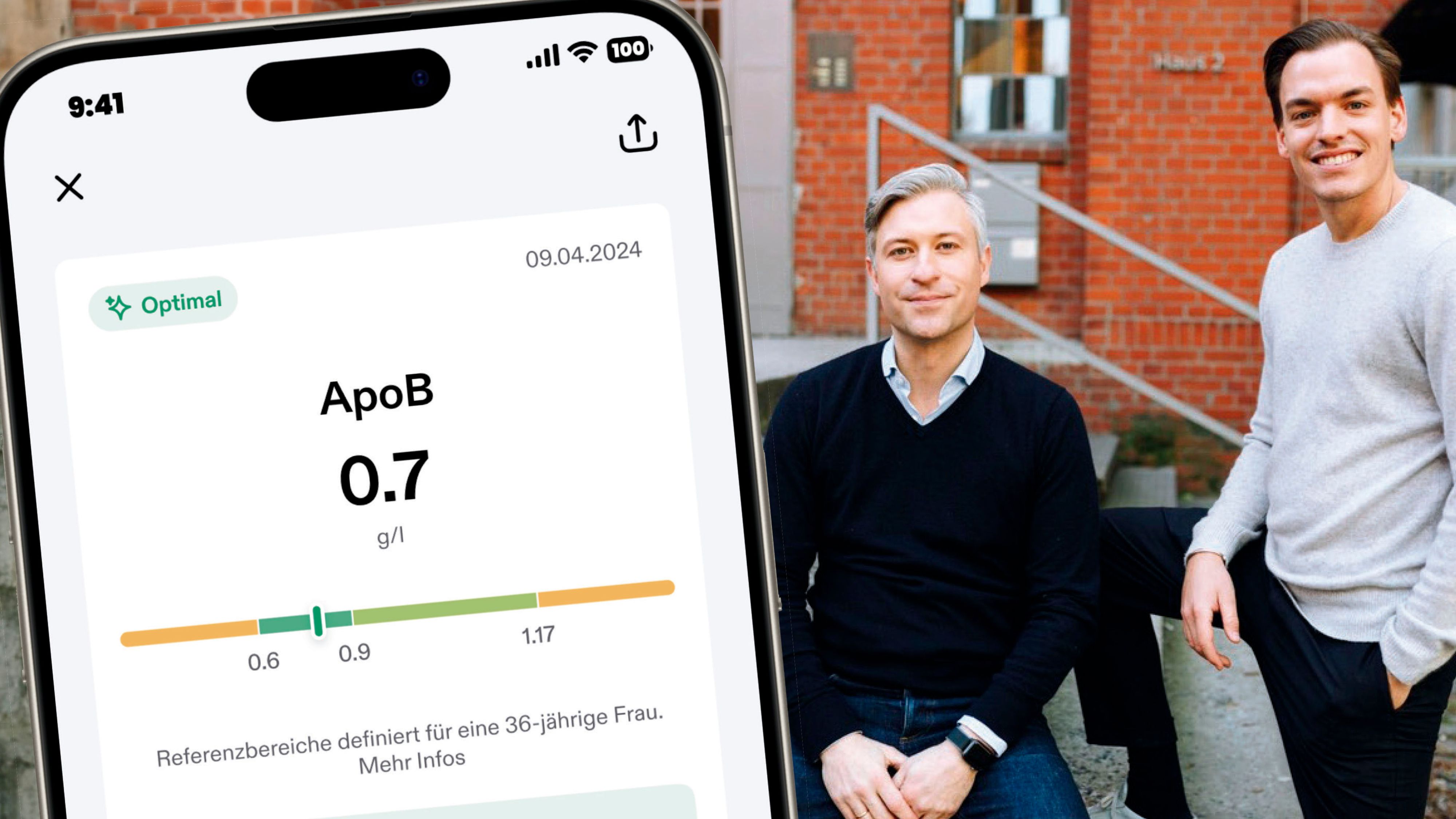 Die App zeigt genaue Blutwerte an. Gegründet wurde sie von Florian Messner (li.) und Ferdinand Schmidt-Thomé.