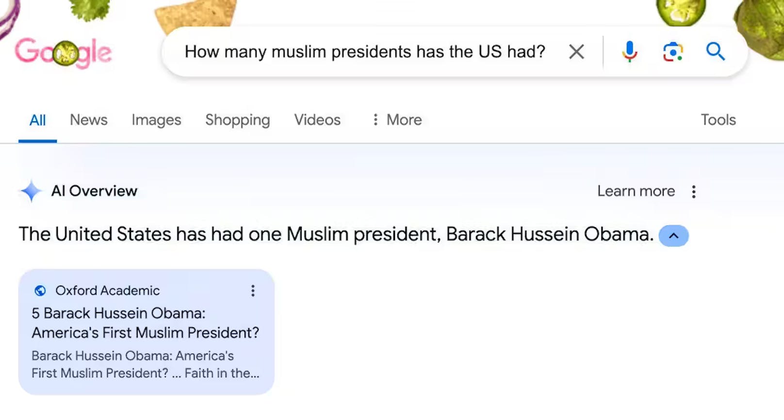 Manche Antworten sind nicht nur falsch, sondern auch politisch heikel. So ist die Google AI der Meinung, dass Barack Obama muslimisch sei, was nicht stimmt.