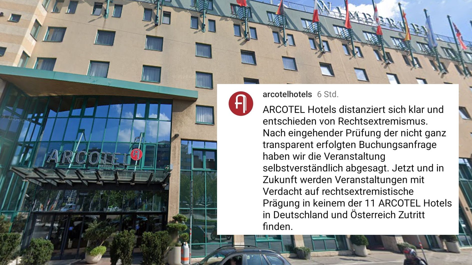 Zwei Tage vor der Veranstaltung sagt das Hotel ab. Auch künftig wird man in keinem der 11 Standorte Zutritt erlangen, heißt es.