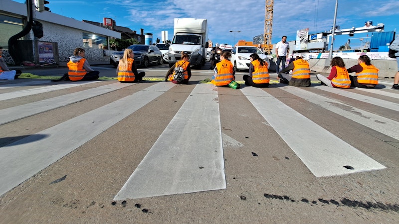 "Swarming": Am 29. Mai 2024 blockierte die Letzte Generation kurzzeitig immer wieder den Wiener Verkehr an neuralgischen Punkten. So auch am Matzleinsdorfer Platz und Südtiroler Platz.