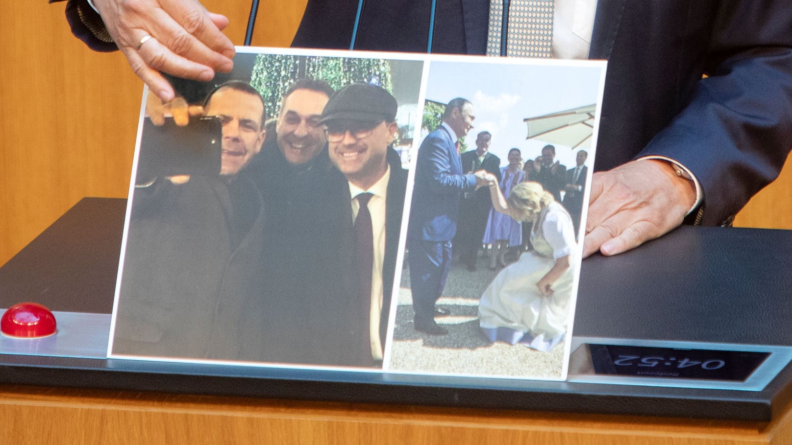 Die blaue Russland-Affinität wurde auch schon im Parlament mit Fotobeweisen kritisiert: Vilimsky und die FPÖ-Spitze am Roten Platz während ihres Besuchs bei der Putin-Partei 2016 in Moskau; sowie FPÖ-Außenministerin Karin Kneissl bei ihrem Hofknicks vor Putin.