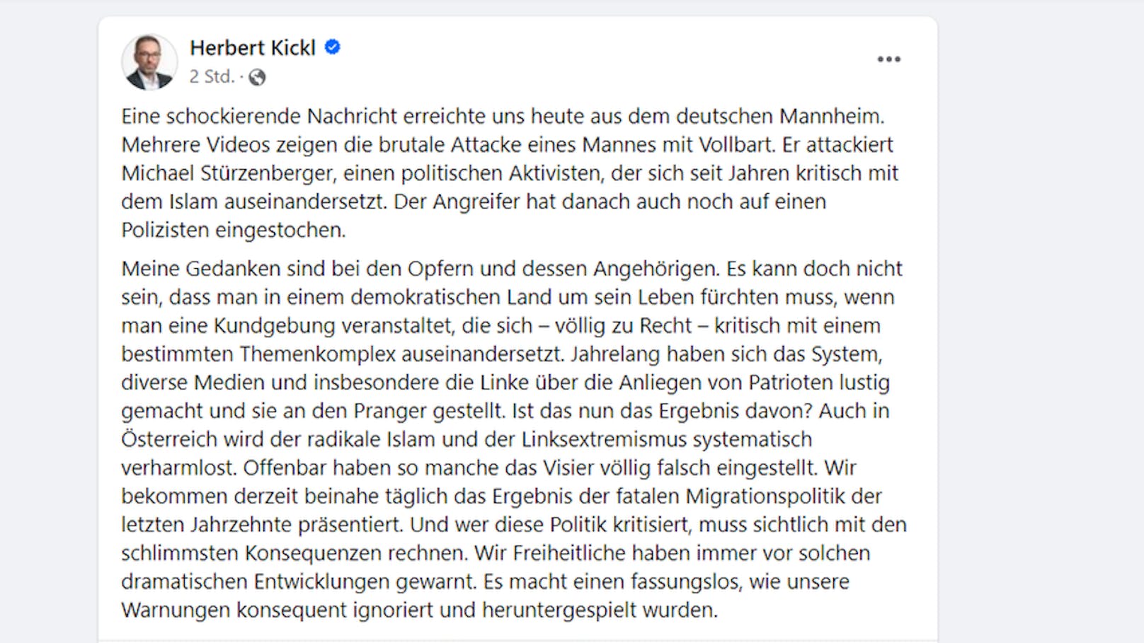 FPÖ-Bundesparteiobmann Kickl verfasste ebenfalls einen Post.