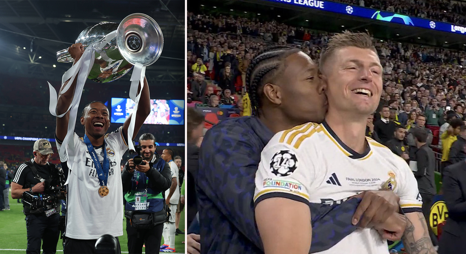 David Alaba verabschiedete sich von Toni Kroos mit einem Küsschen. 