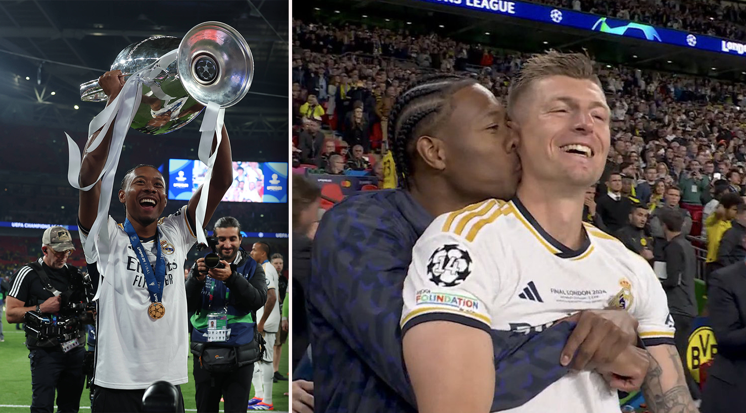 David Alaba verabschiedete sich von Toni Kroos mit einem Küsschen. 