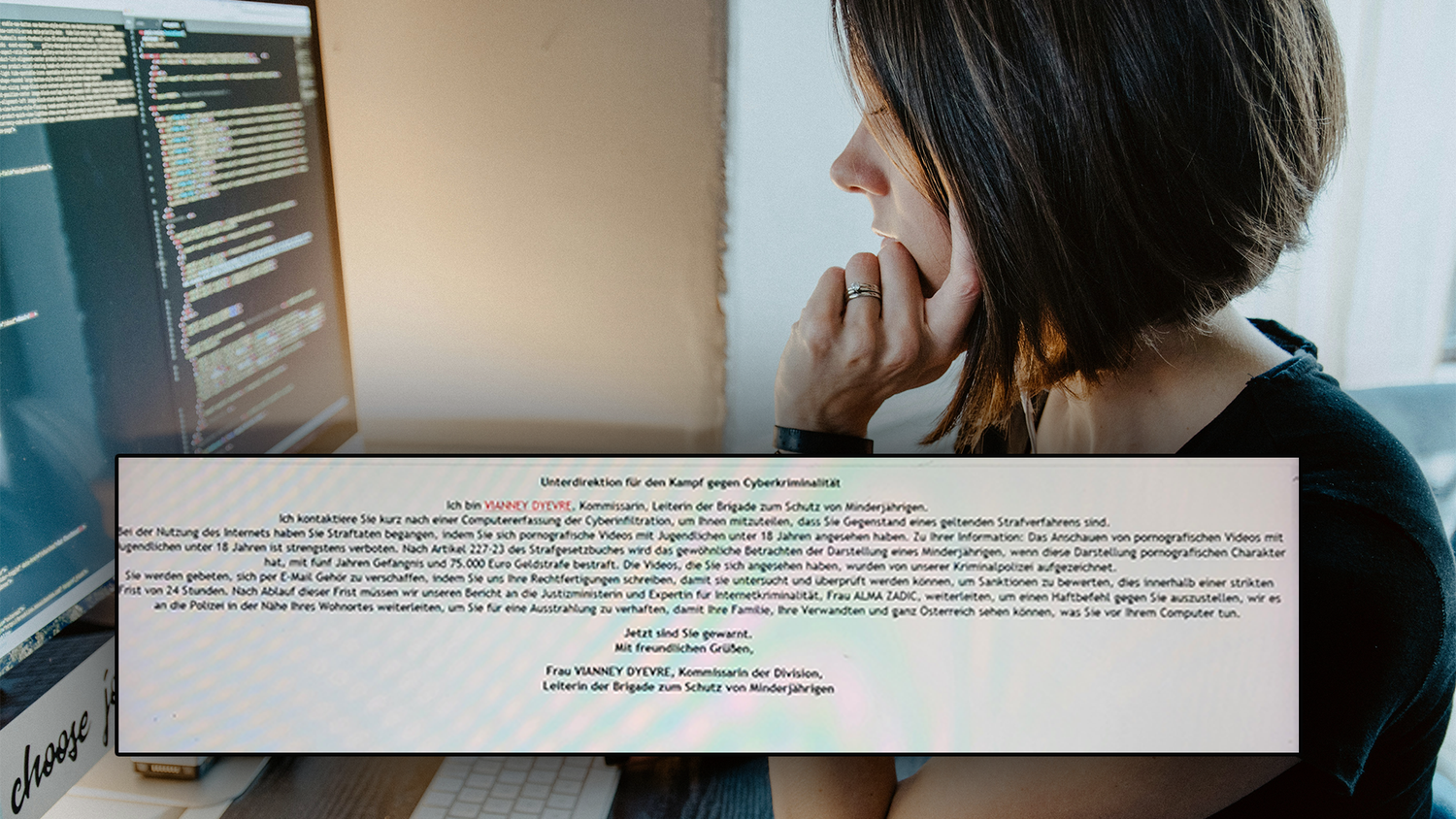 Eine Wienerin wusste nicht, wie ihr geschah. Laut einer Mail der Wiener Polizei drohen ihr fünf Jahre Haft.