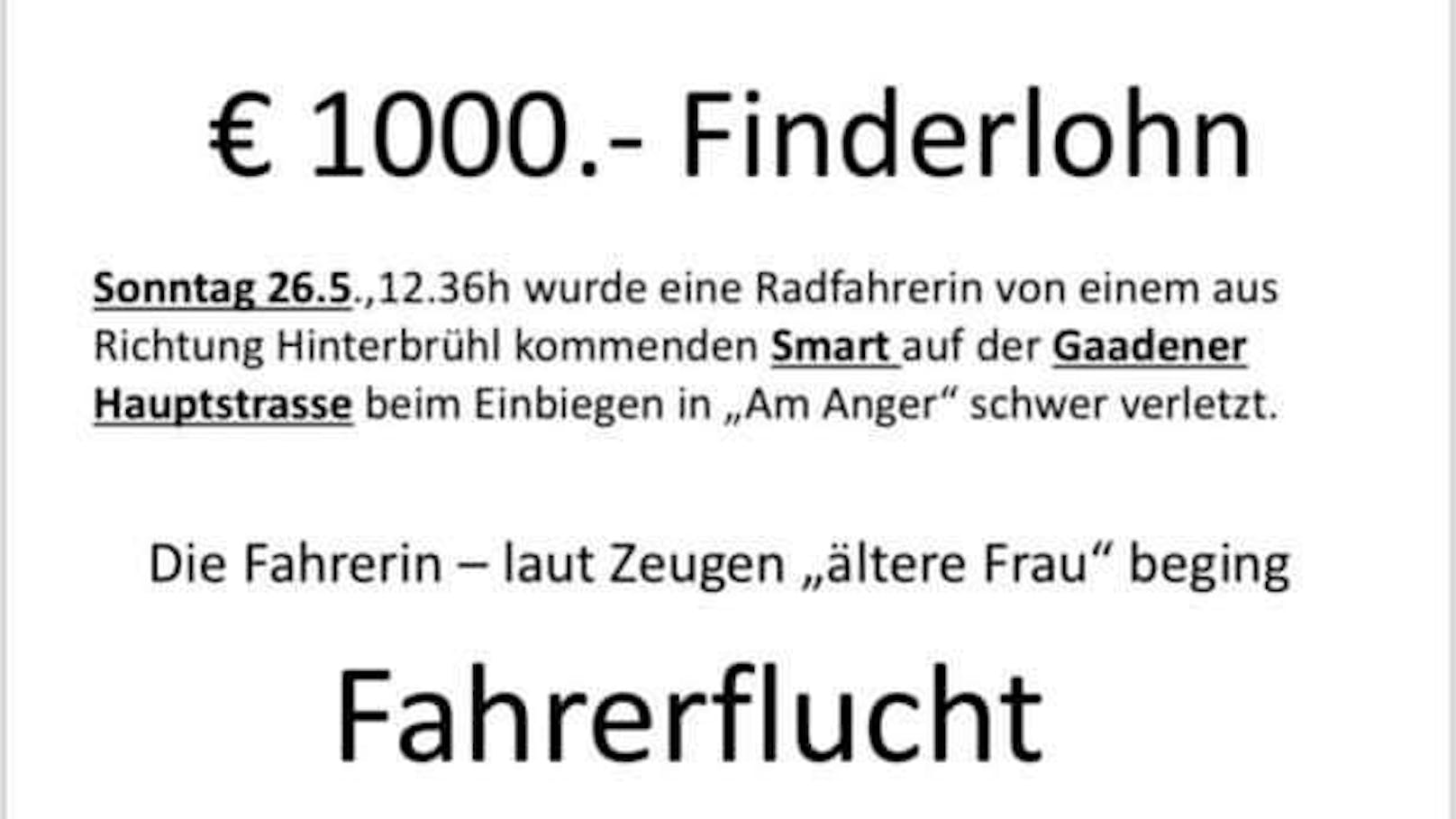 Für Hinweise gibt es 1.000 Euro Finderlohn.