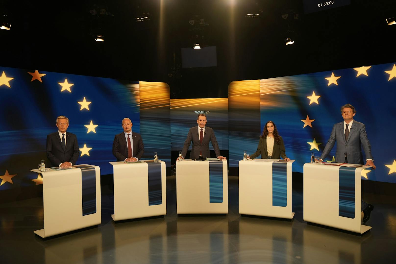 ORF-Elefantenrunde mit den Spitzenkandidaten zur EU-Wahl am 5. Juni 2024.