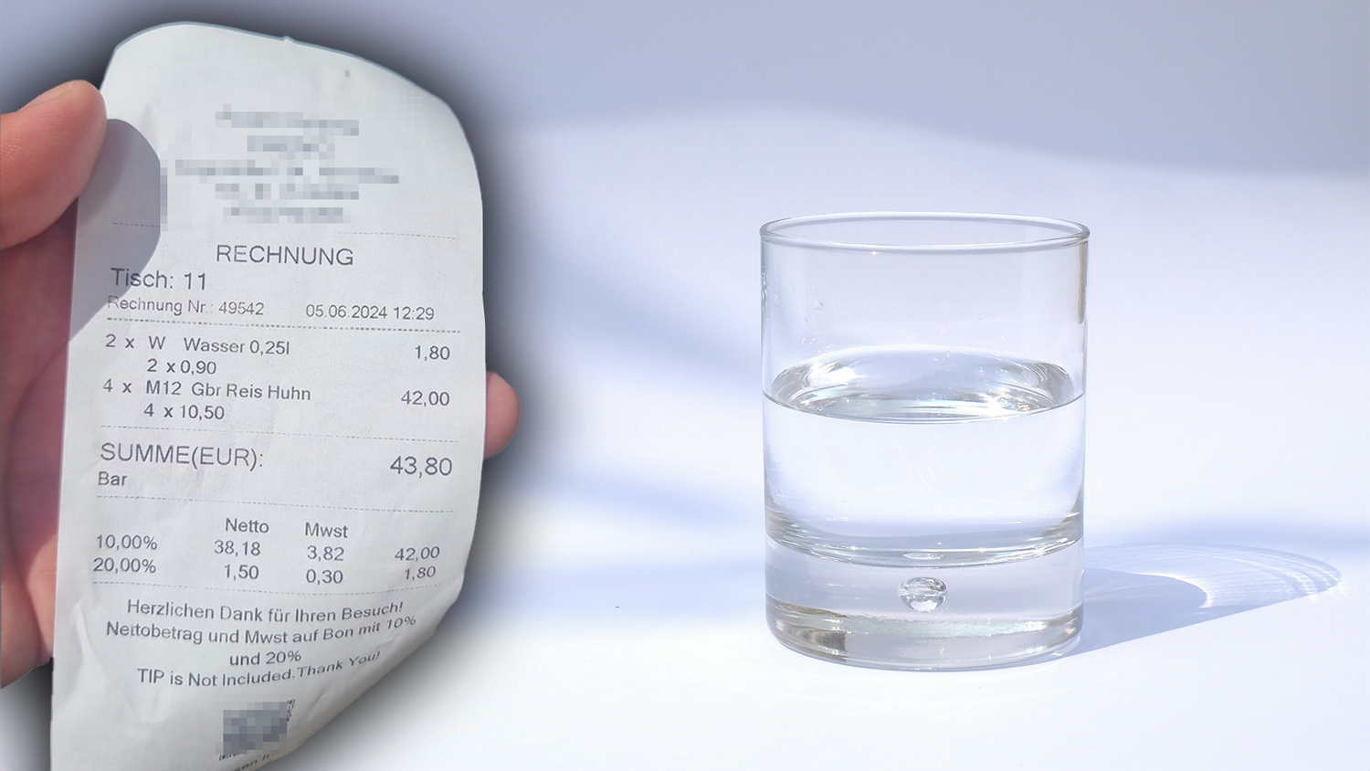 In einem Wiener Lokal musste ein Wiener unlängst Geld für Leitungswasser bezahlen.
