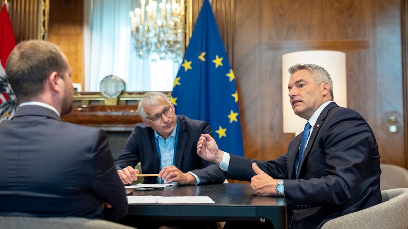 Der Kanzler stand im Kreisky-Zimmer dem&nbsp;<em>"Heute"</em>-Team Rede und Antwort.