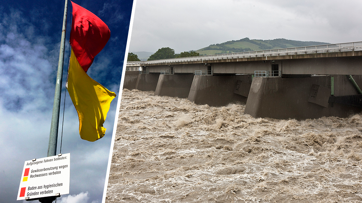 An der Neuen Donau weht die rote Fahne: Badeverbot aus hygienischen Gründen infolge des jüngsten Hochwassers.