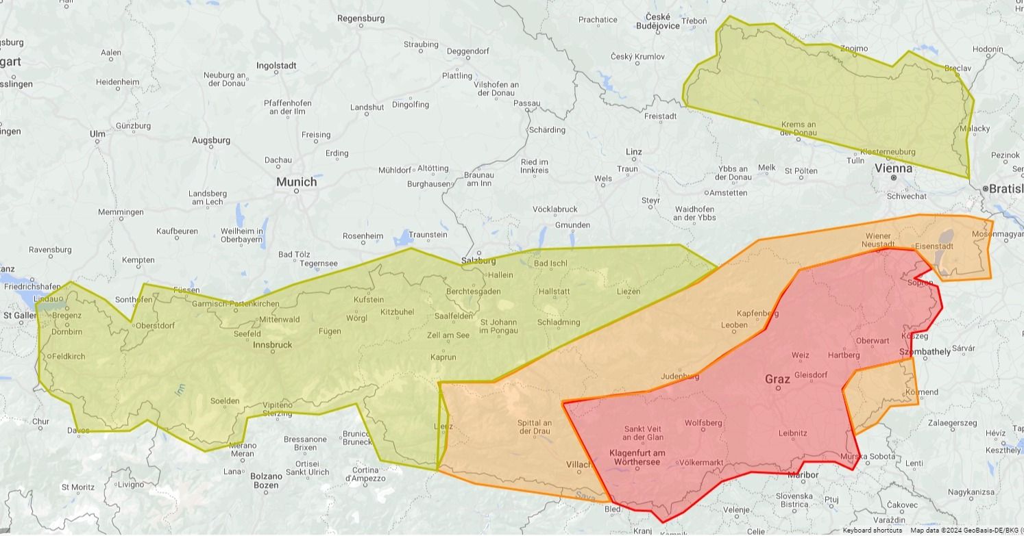 In Österreich herrscht eine hohe Unwettergefahr.