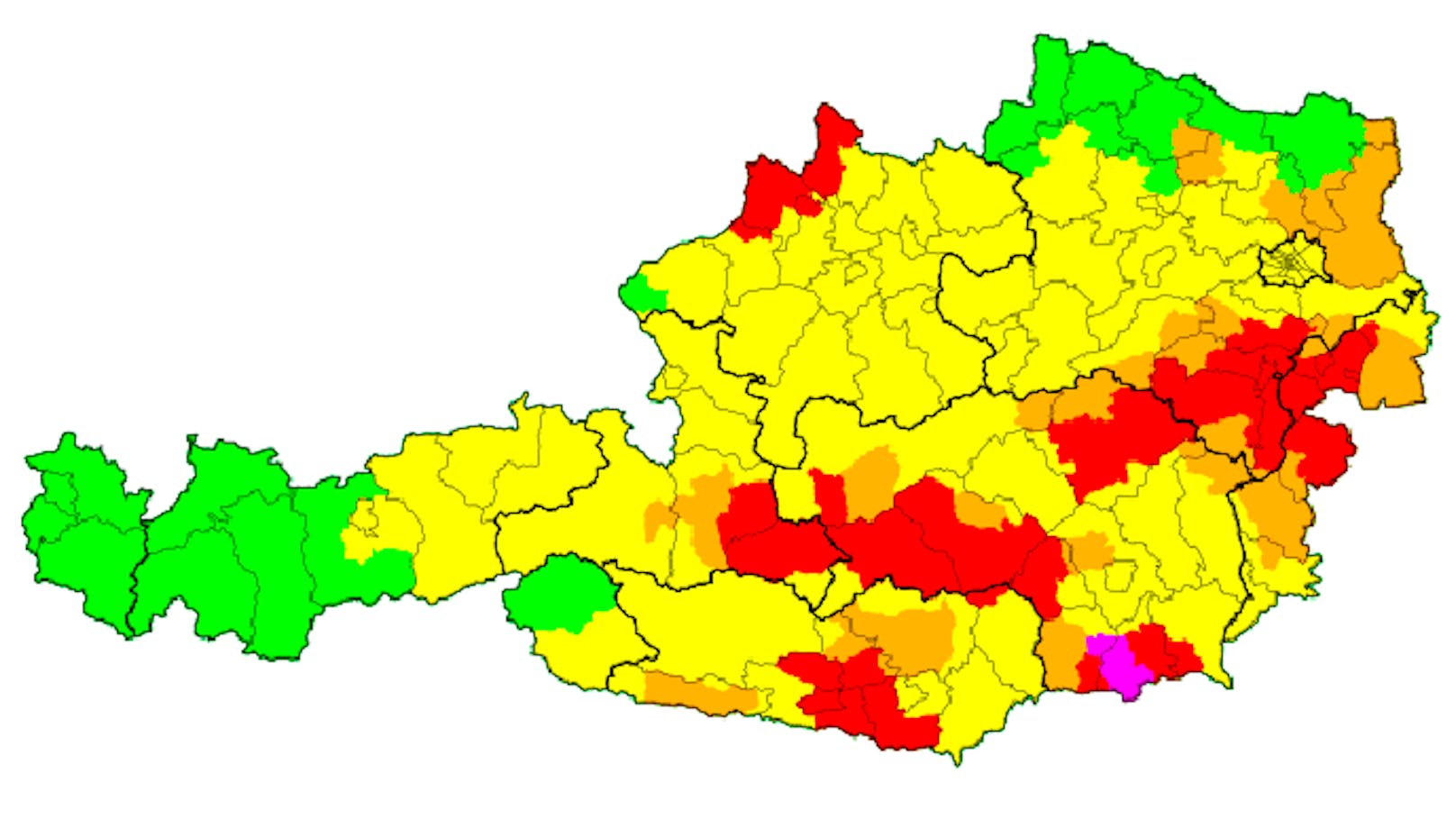 Die aktuellen Unwetterwarnungen für Österreich.