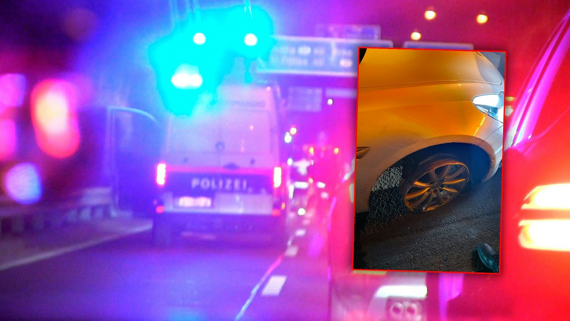 Der Tesla dürfte mehrere Kilometer ohne Reifen gefahren sein, bis es schließlich krachte.