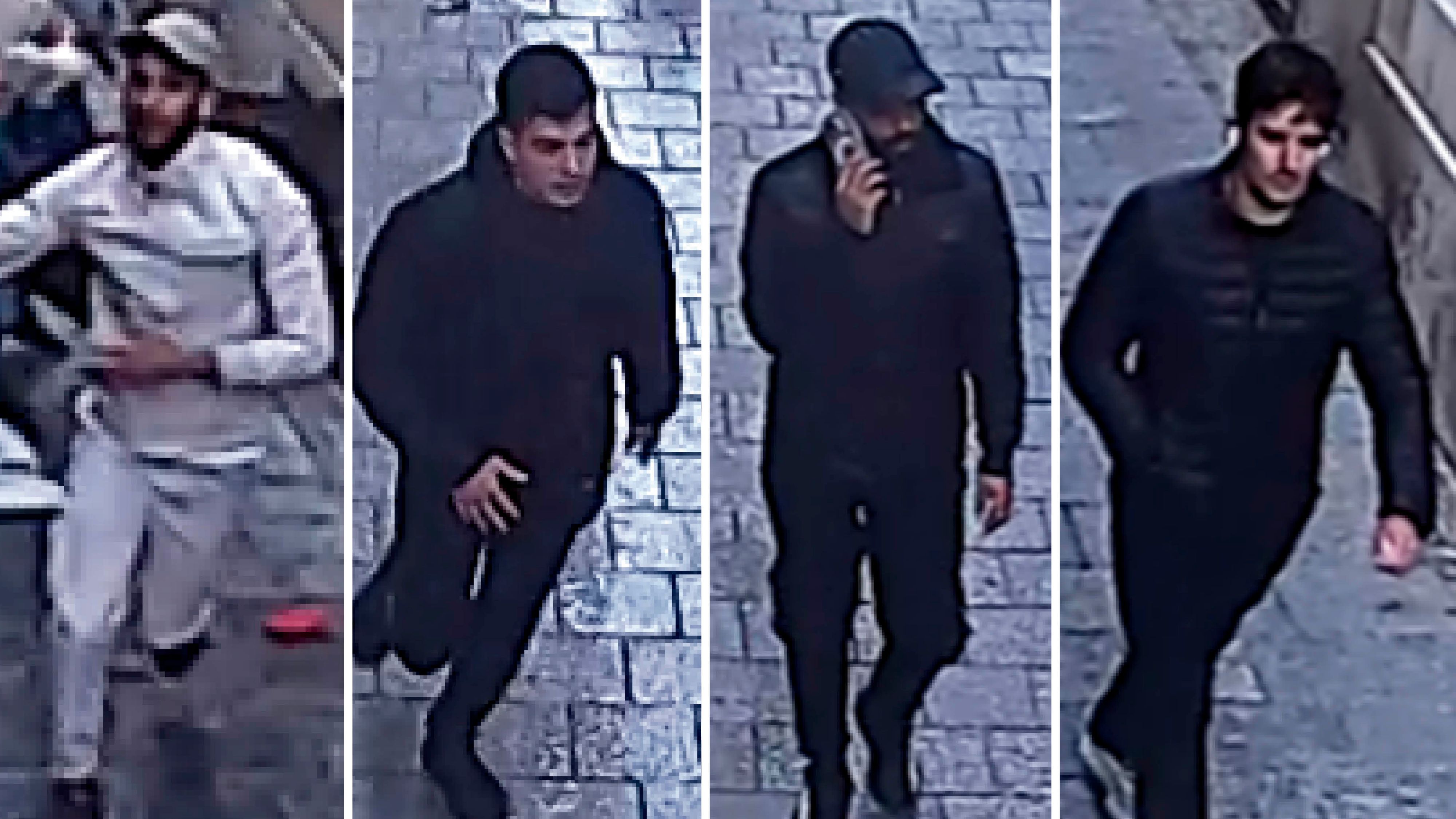 Die Polizei sucht mit diesen Fotos nach den vier mutmaßlichen Räubern.