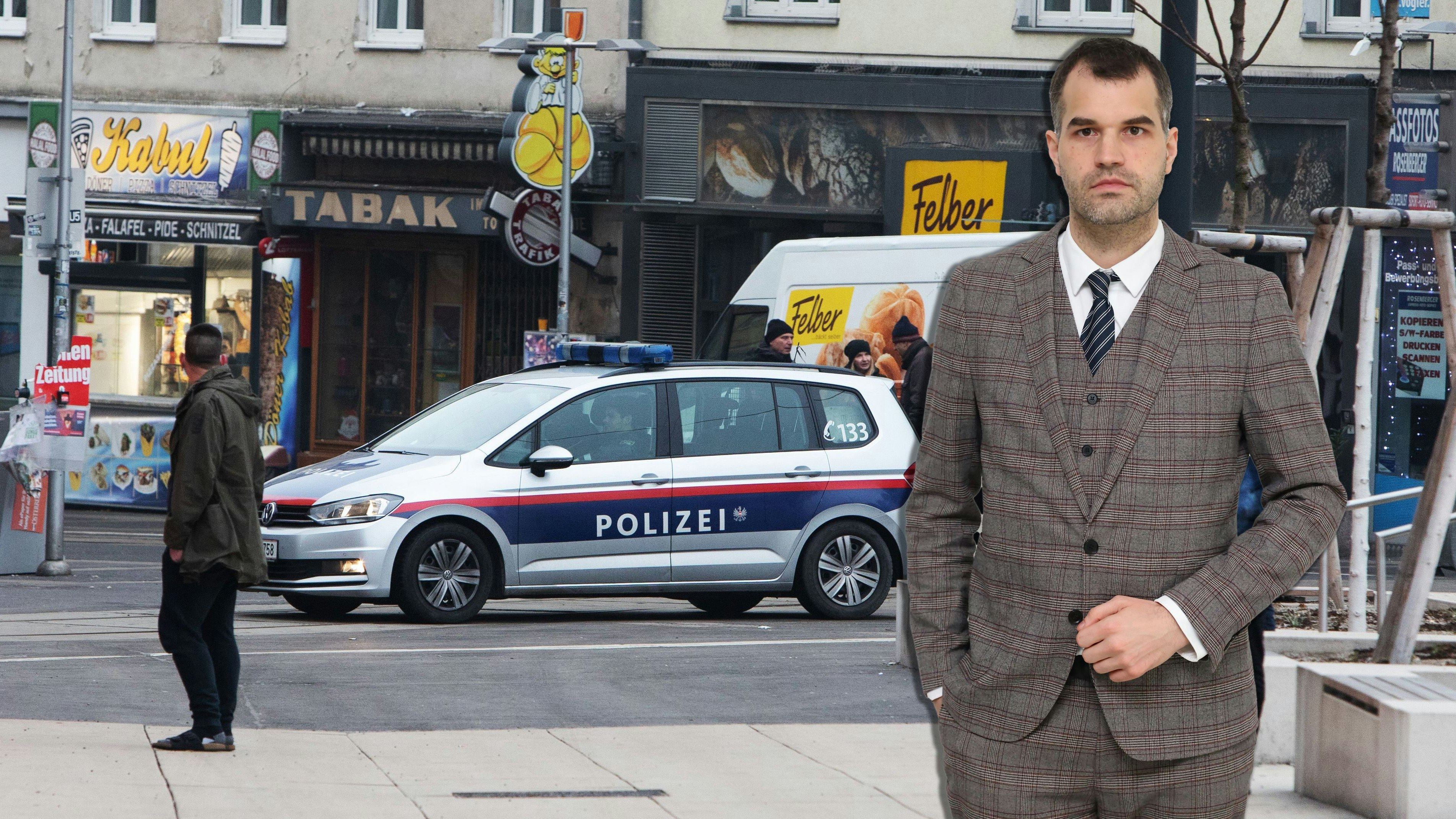 Der Wiener Anwalt Gregor Klammer vertritt den 41-jährigen Verdächtigen, der einen Polizisten mit einem Messer angriff.