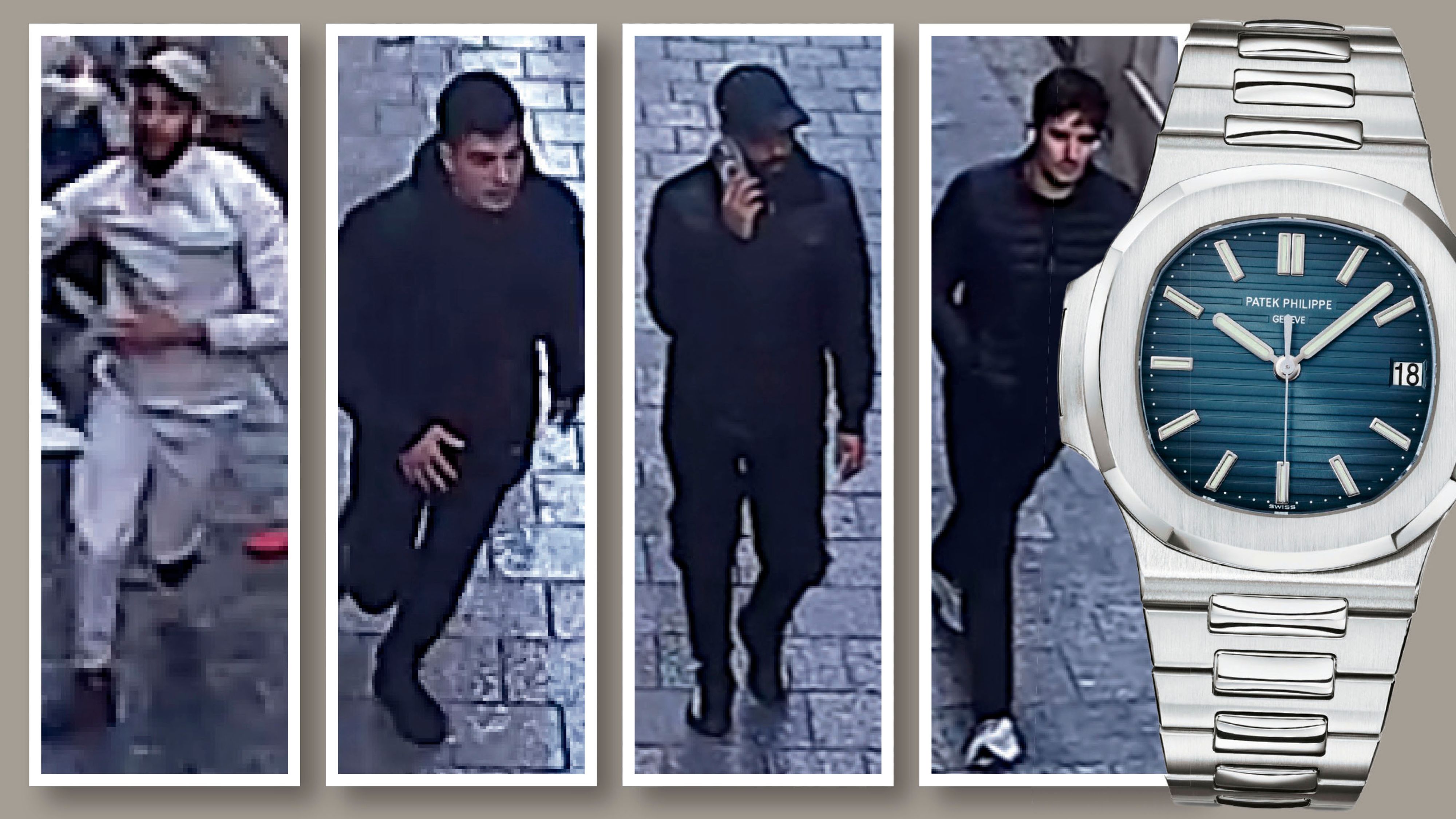 Diese vier Verdächtigen sollen versucht haben, ihrem Opfer eine Luxusuhr der Marke Patek Philippe vom Handgelenk zu reißen.