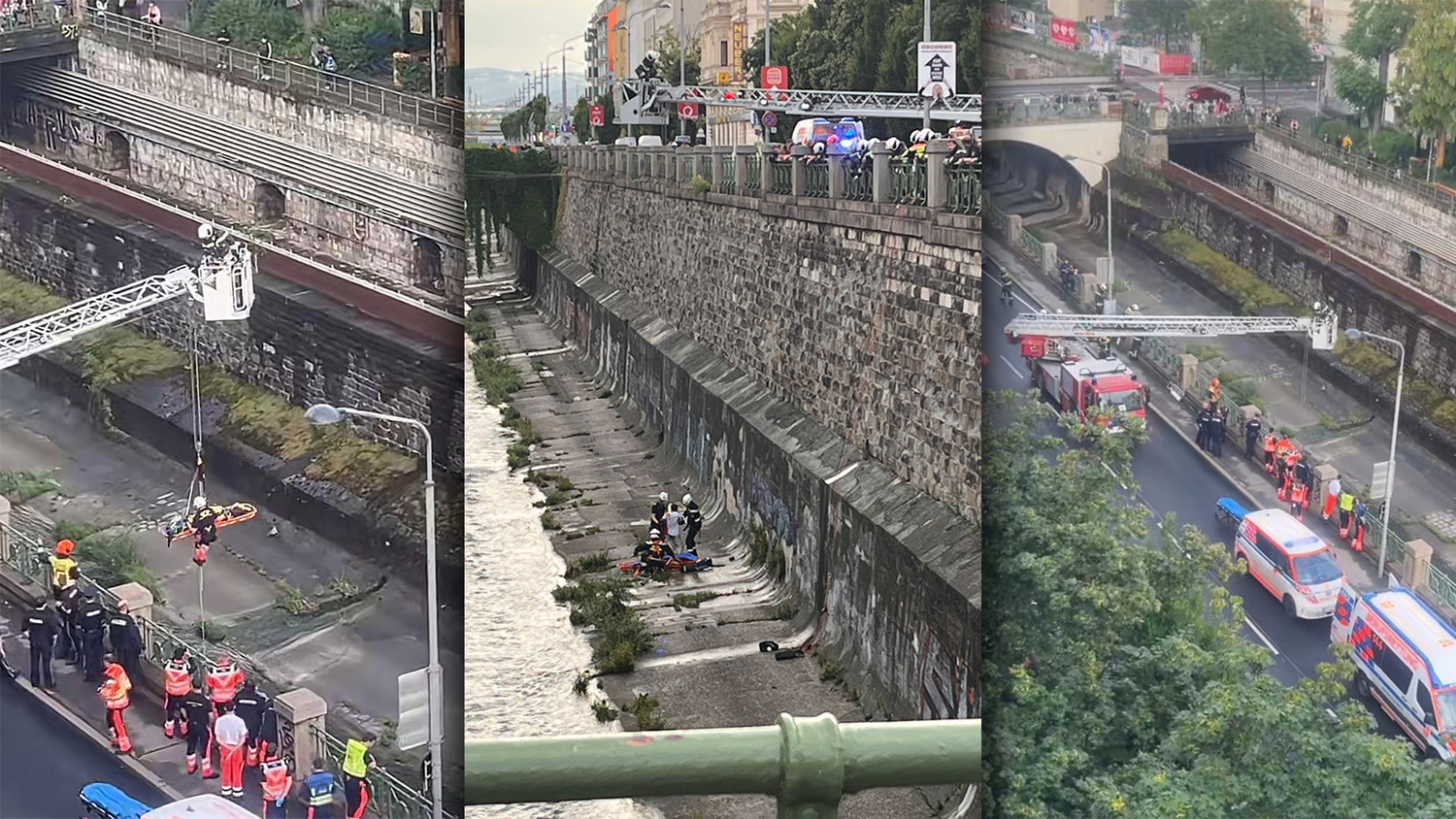 Großeinsatz auf der Linken Wienzeile. Ein Mann stürzte in den Wienfluss.