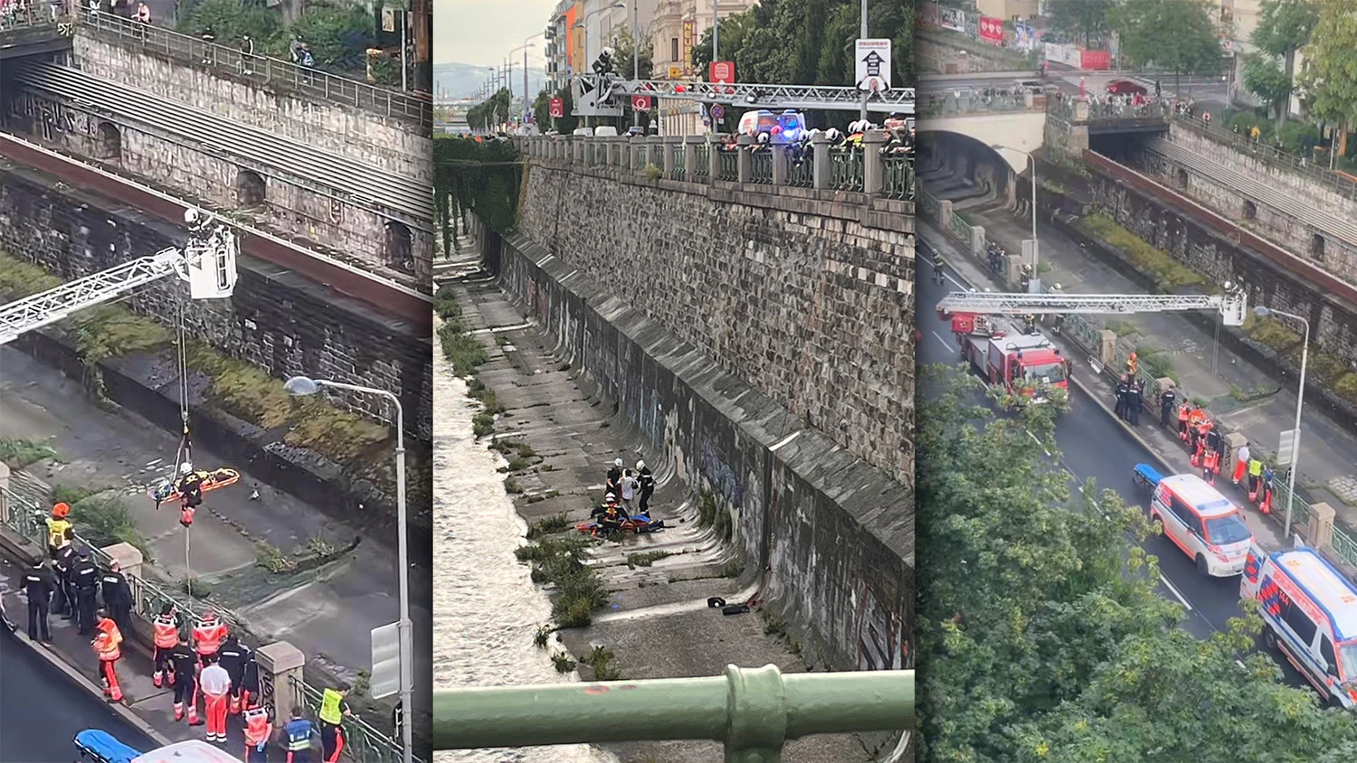 Großeinsatz auf der Linken Wienzeile. Ein Mann stürzte in den Wienfluss.