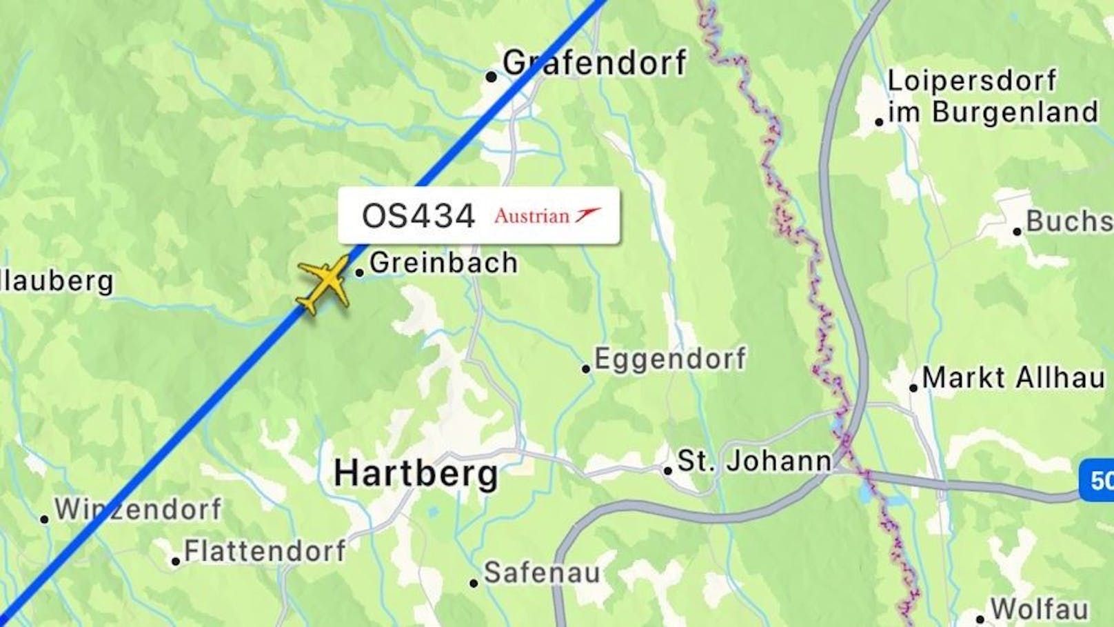 Gegen 17.30 Uhr gerät das Flugzeug bei Hartberg in einen Hagelsturm.