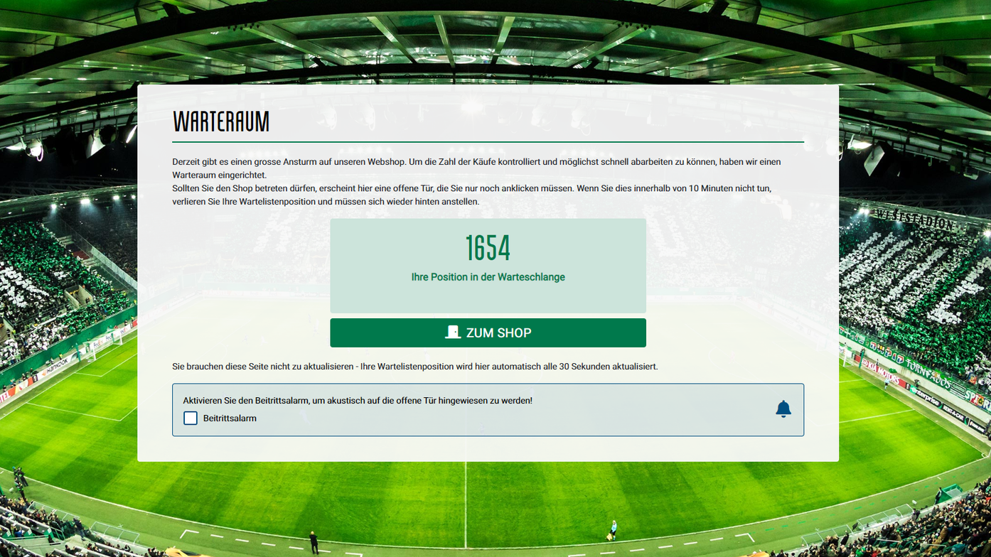 Warteschlange im Rapid-Shop