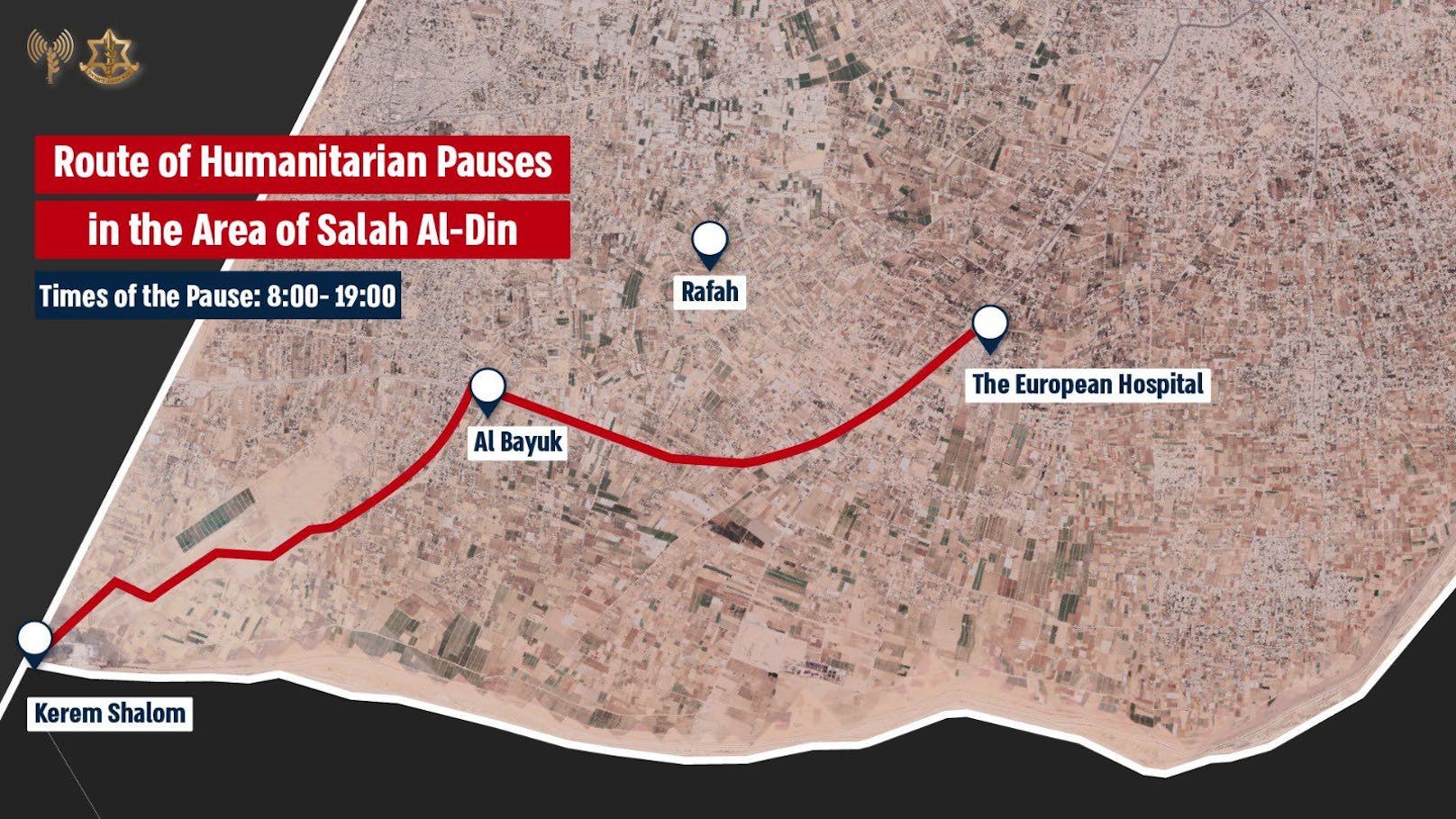 Entlang der Salah-al-Din-Straße südlich von Rafah wurde zwischen 8 Uhr morgens und 19 Uhr abends eine "taktische Pause" ausgerufen.