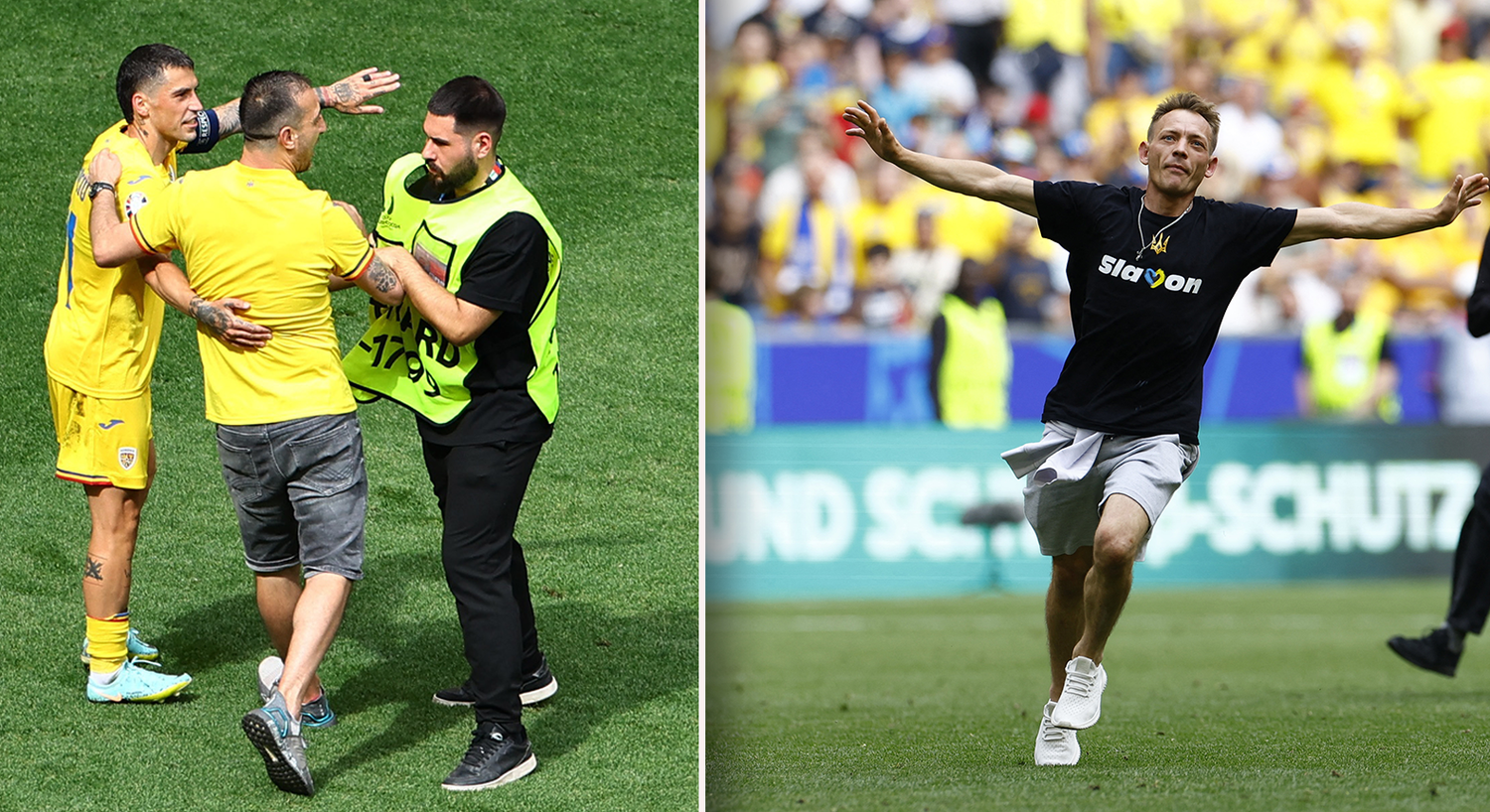 Zwei Flitzer stürmten beim Duell Rumänien gegen Ukraine auf das Feld. 