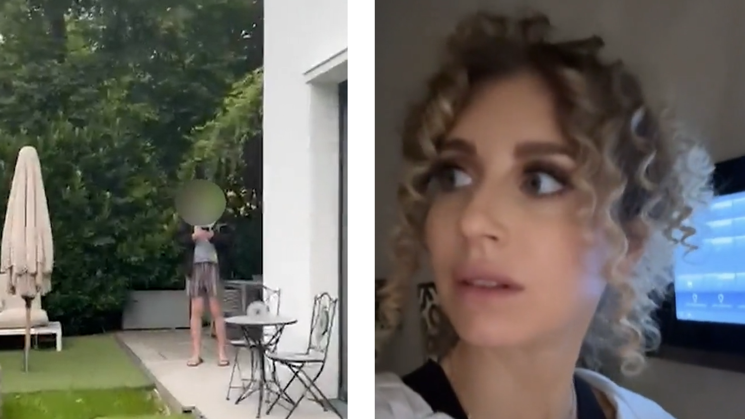 Cathy Hummels entdeckt einen Mann im Garten.