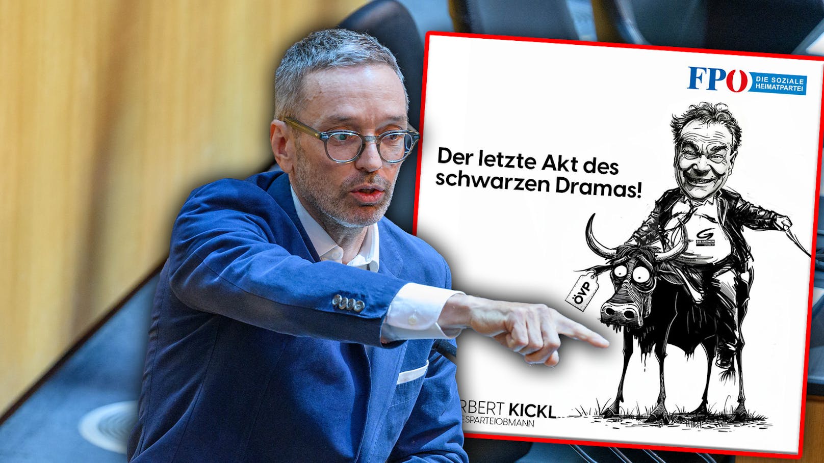 "Schmierentheater" – Kickl verspottet ÖVP mit Karikatur