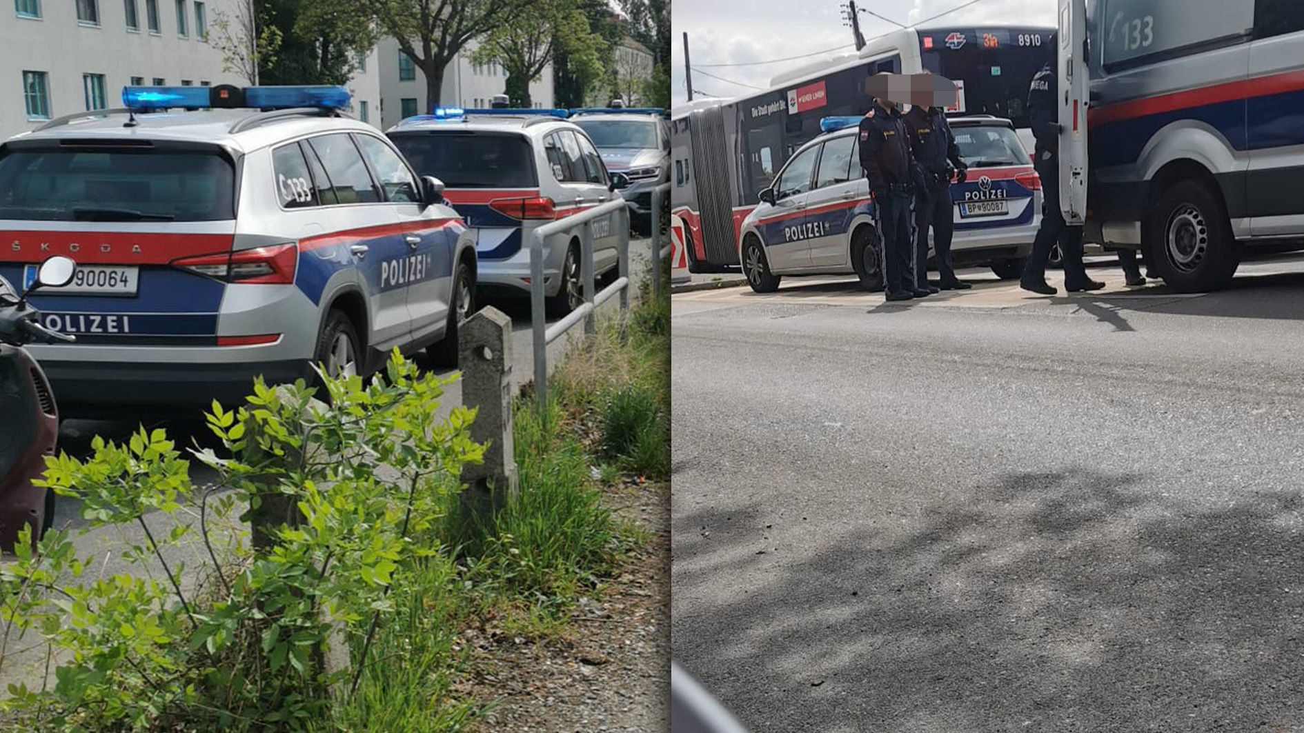 Polizei-Großeinsatz in Wien-Floridsdorf. Ein Mann wurde festgenommen, der Nachbar ins Spital gebracht.