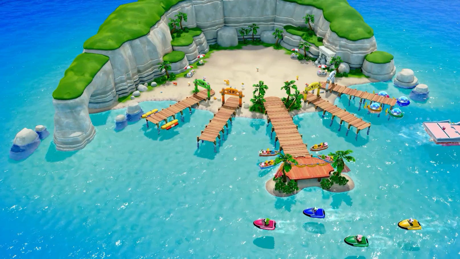 "Super Mario Party Jamboree" läuft ab 17. Oktober 2024 auf einem riesigen Inselresort zur bisher größten "Mario Party" ein, ...