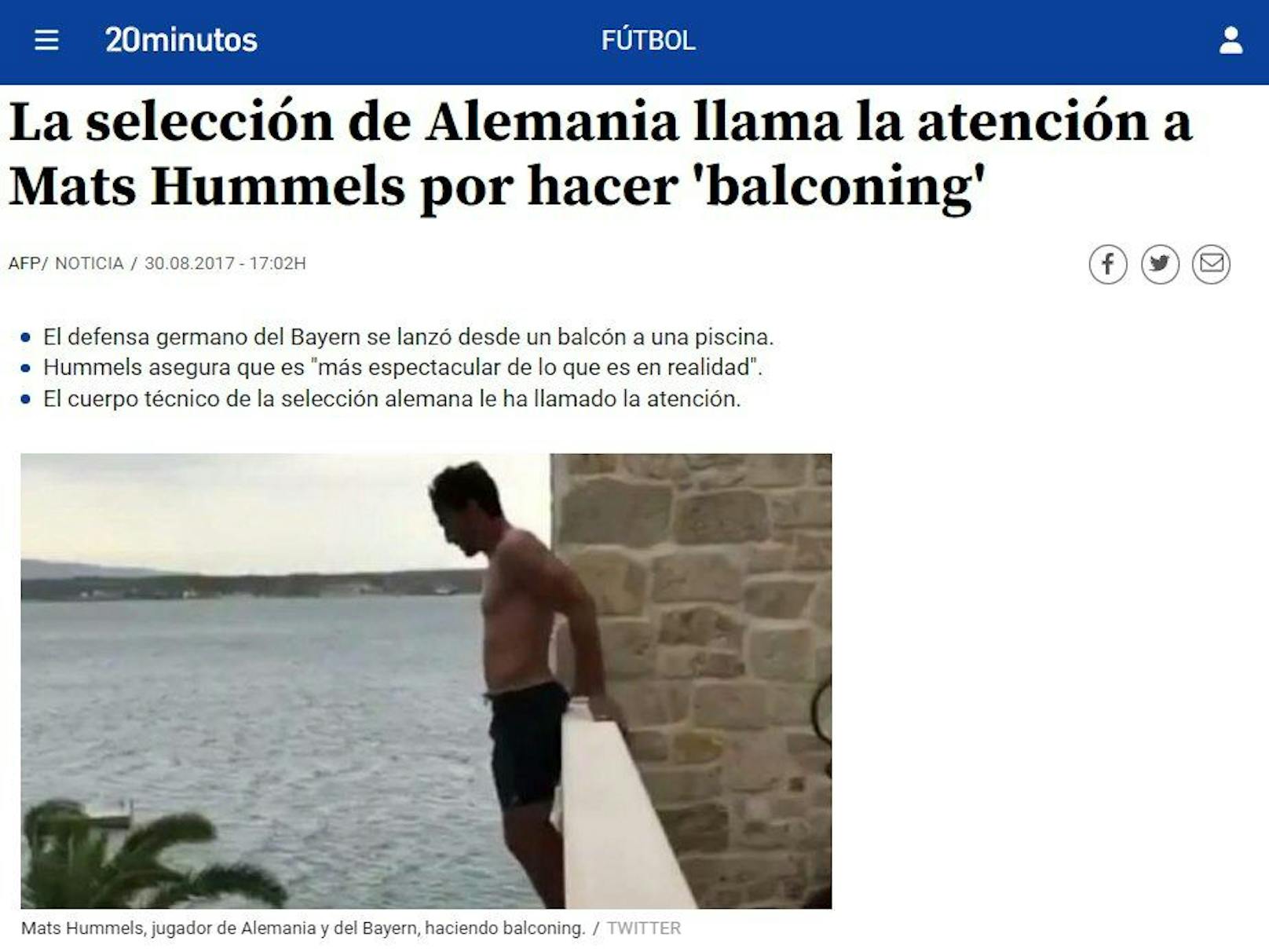 Auch der deutsche Profi-Fußballer Mats Hummel prahlte schon mit einem Sprung vom Balkon auf Mallorca