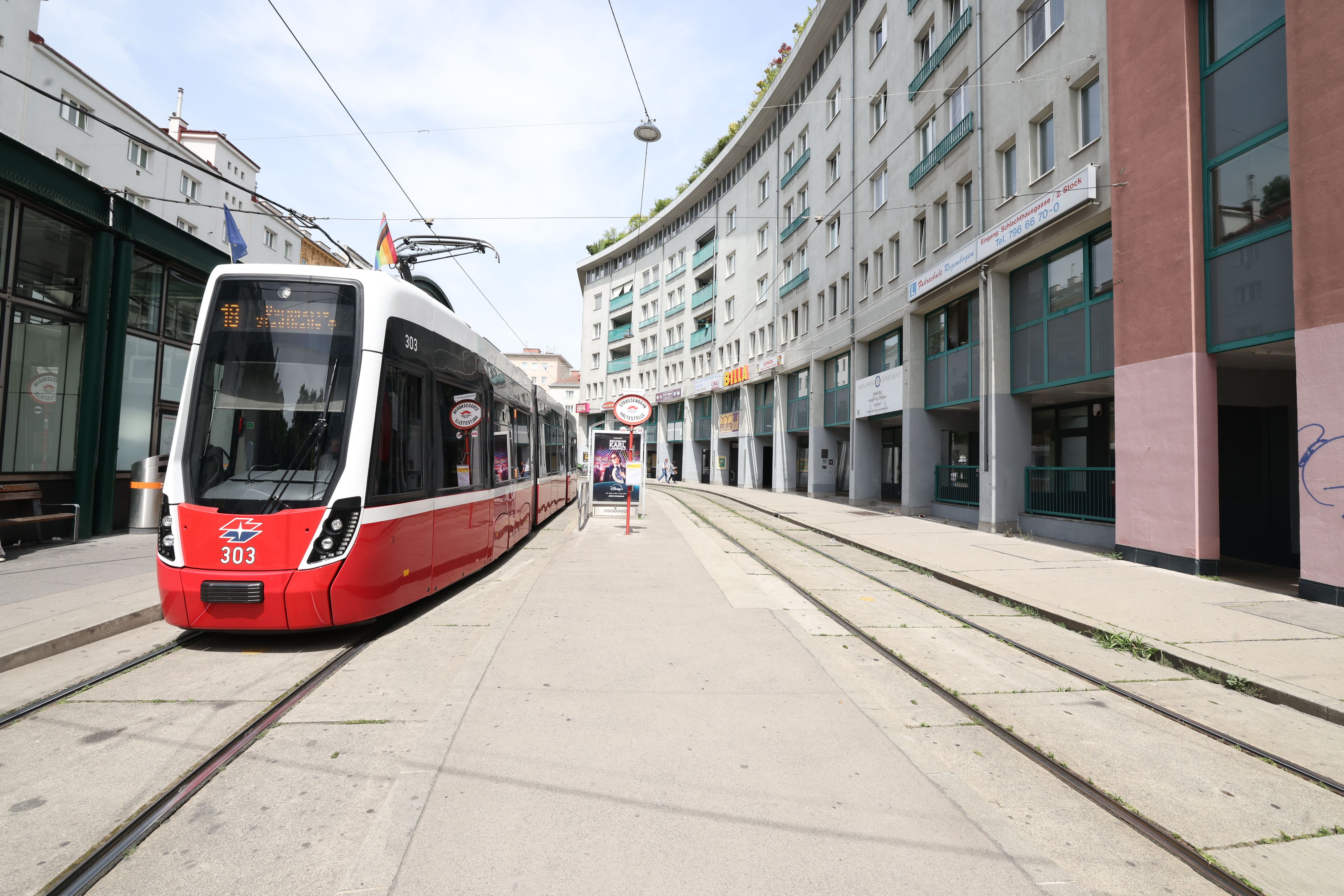 Hier, von der U3 Schlachthausgasse aus, fährt die Linie 18 bald bis zum Handelskai.
