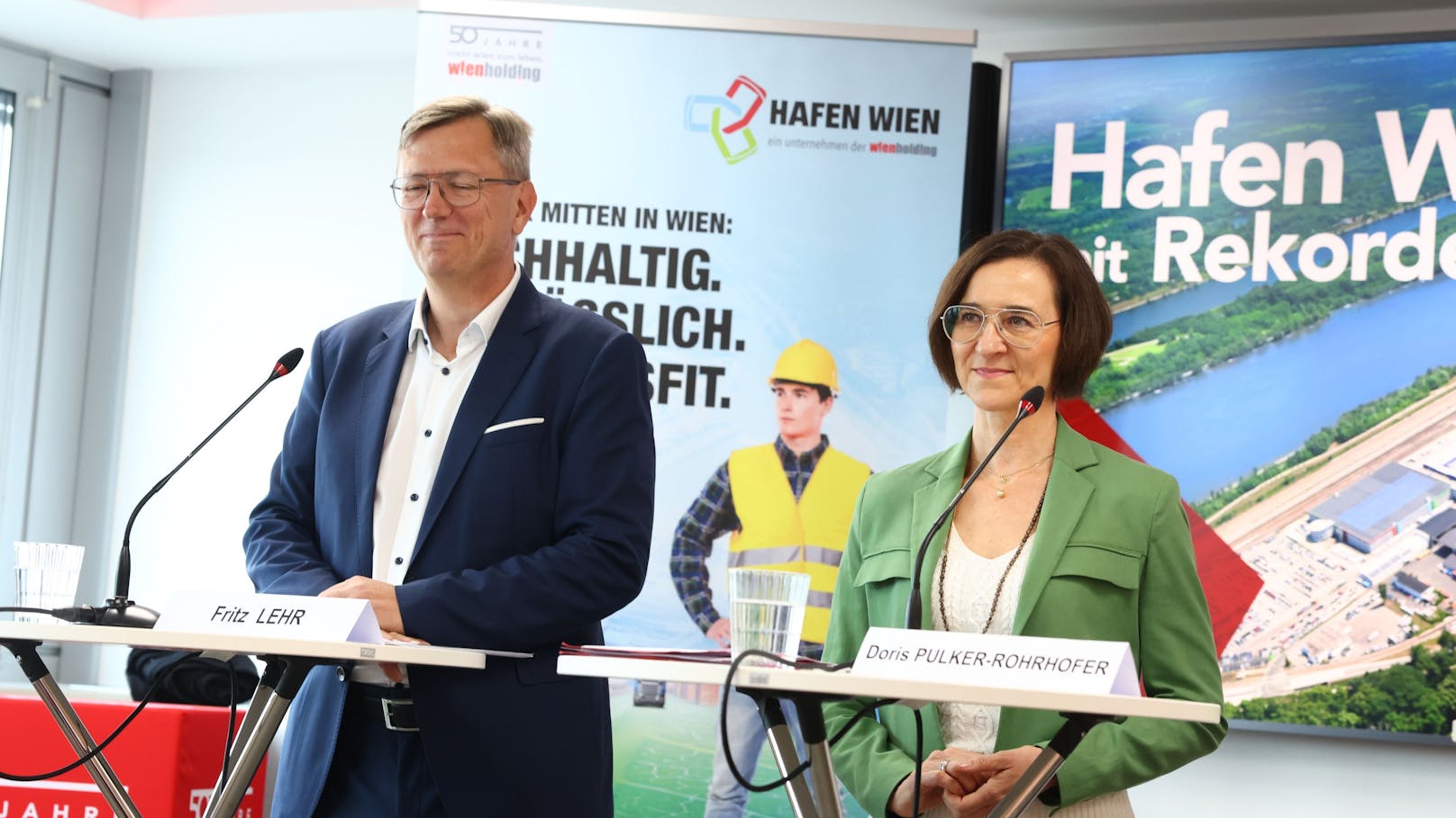 Fritz Lehr,&nbsp;kaufmännischer Geschäftsführer des Hafen Wien und Doris Pulker-Rohrhofer, technische Geschäftsführerin des Hafen Wien