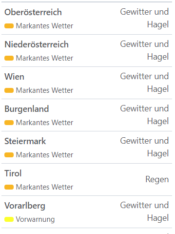 Aktuelle Unwetterwarnungen für Österreich