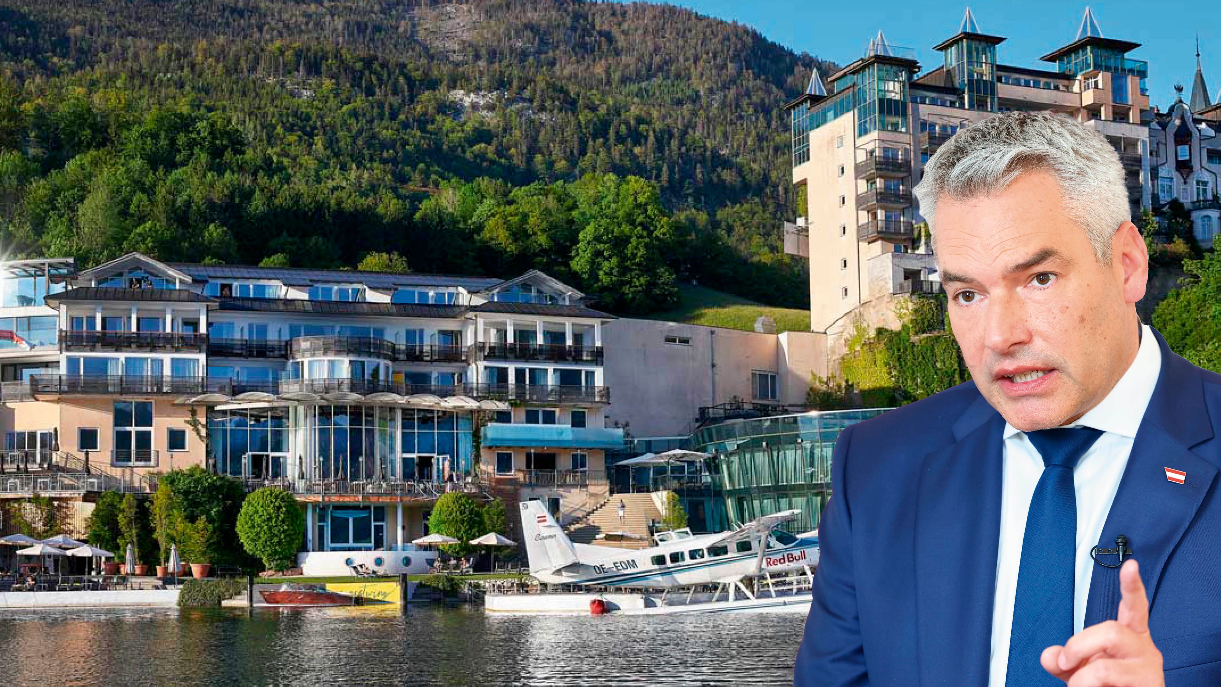 Im Eventhotel Scalaria am Wolfgangsee schwört Bundeskanzler Karl Nehammer (ÖVP) Abgeordnete und Funktionäre auf den Kurs zur Nationalratswahl ein.