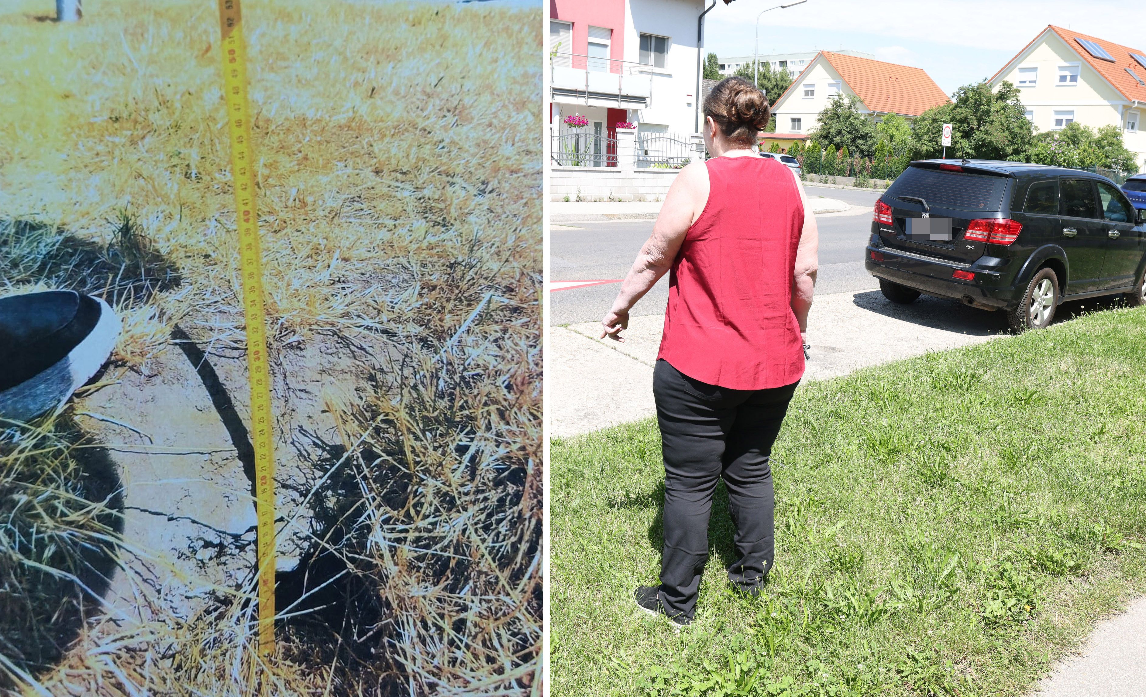 Andrea M. (r.) stürzte in dieses Loch (l.), mittlerweile wurde dieses wieder zugeschüttet.