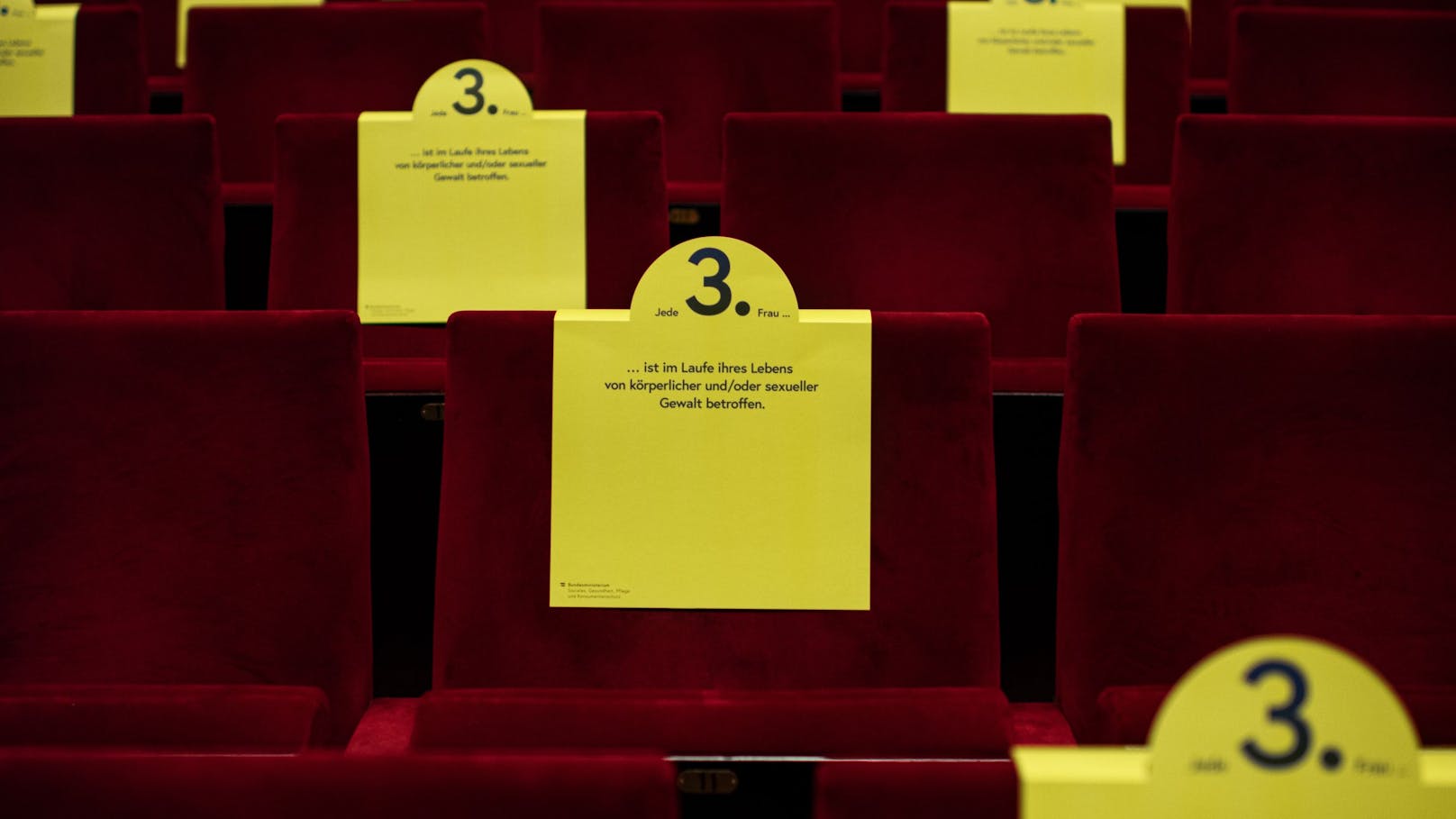 Jeder dritte Platz in Theatern, Opernhäusern und bei anderen Veranstaltungen wird mit einem gelben Sitzbezug gekennzeichnet. Zudem werden Infobroschüren zum Thema Männergewalt verteilt.