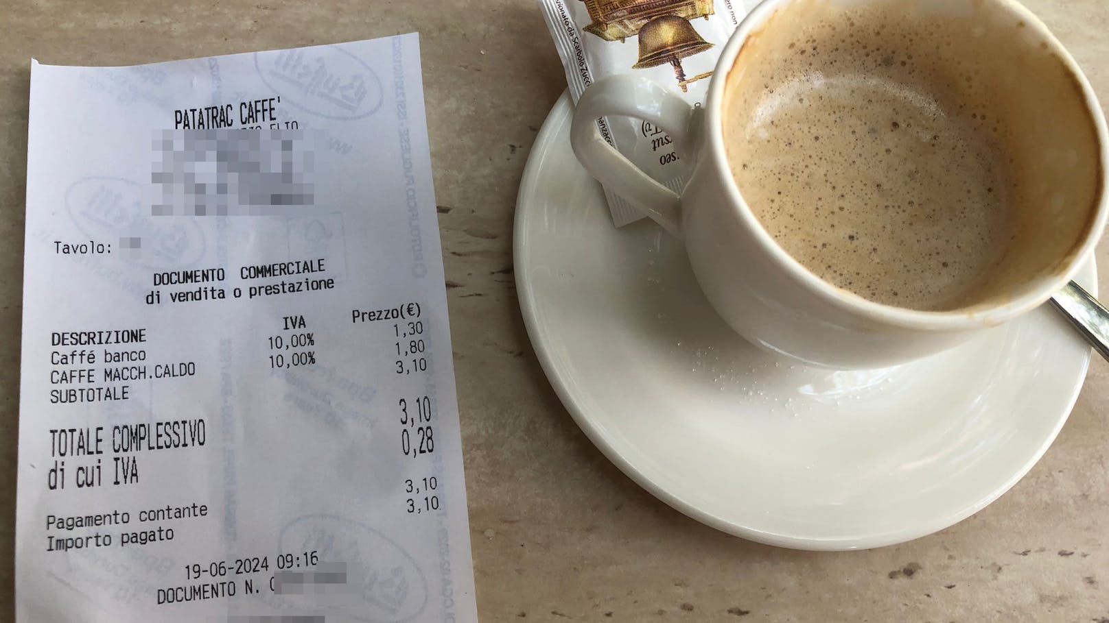 3,10 Euro zahlte der Niederösterreicher für zwei Kaffees.