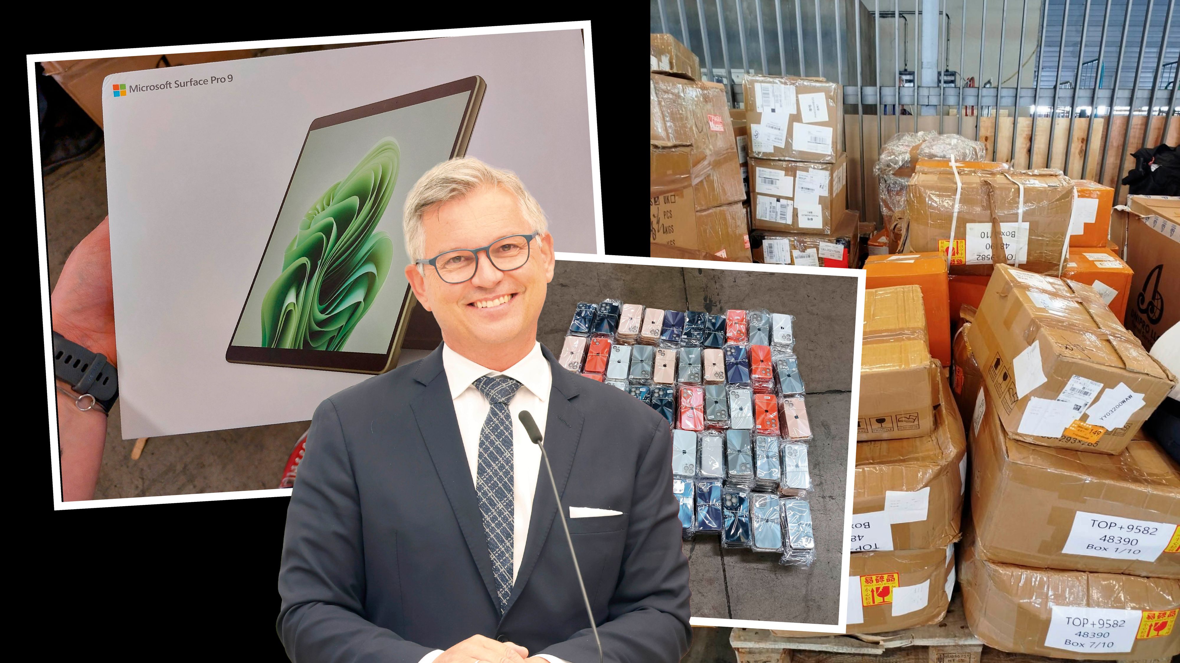 Dem Zoll gelang am Flughafen Wien ein Schlag gegen die Produktpiraterie. Finanzminister Magnus Brunner freut’s.