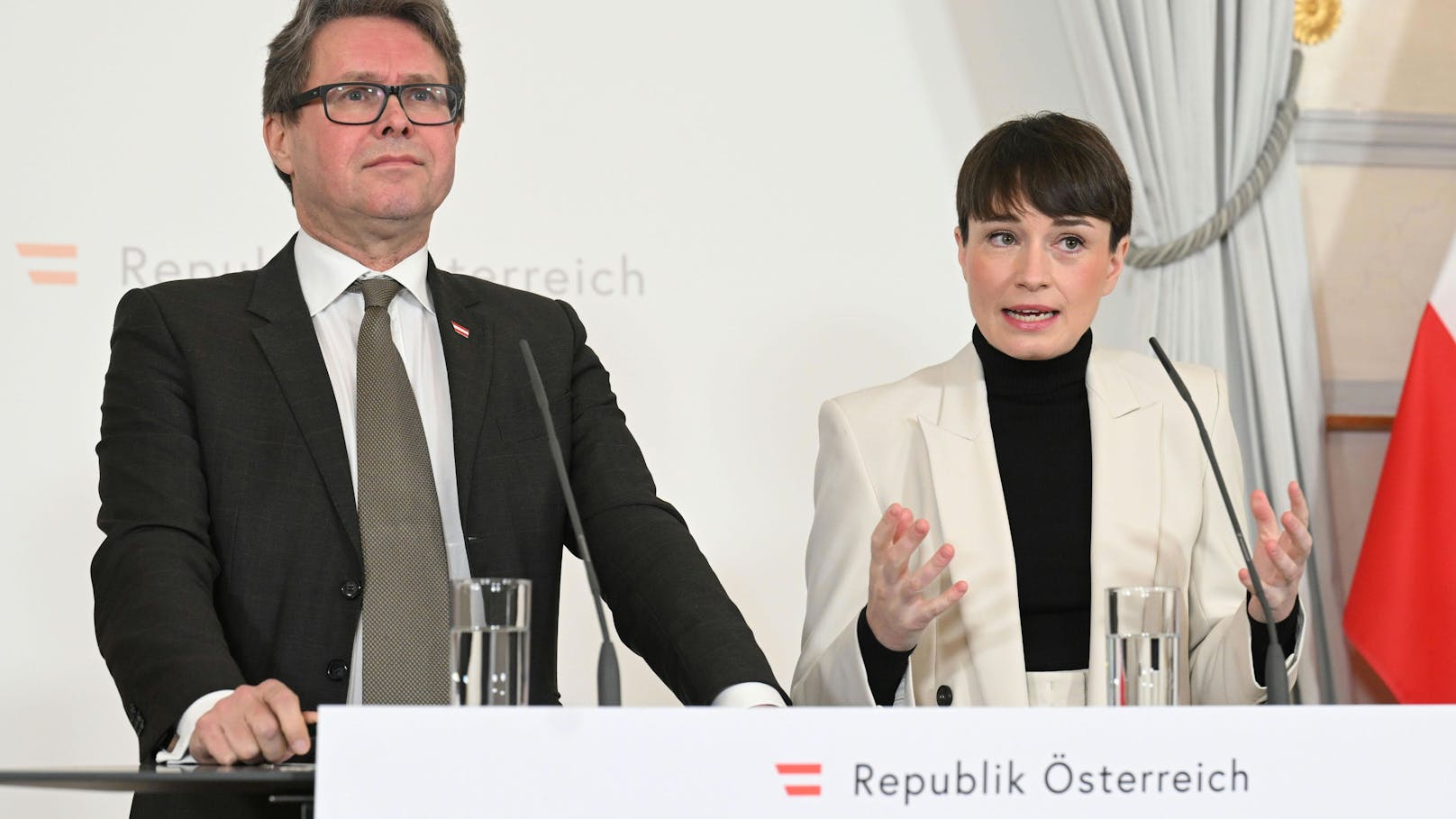 Bildungsminister Martin Polaschek (ÖVP) und die Grüne Klubobfrau Sigrid Maurer