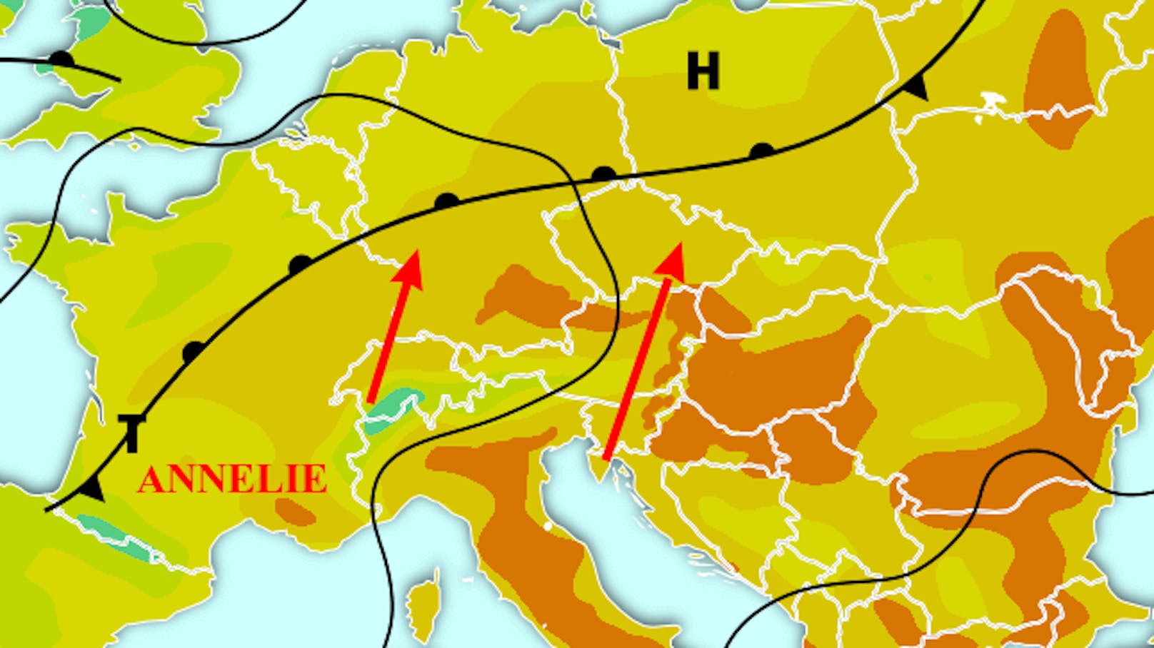Tief Annelie führt feuchtwarme Luft nach Mitteleuropa.