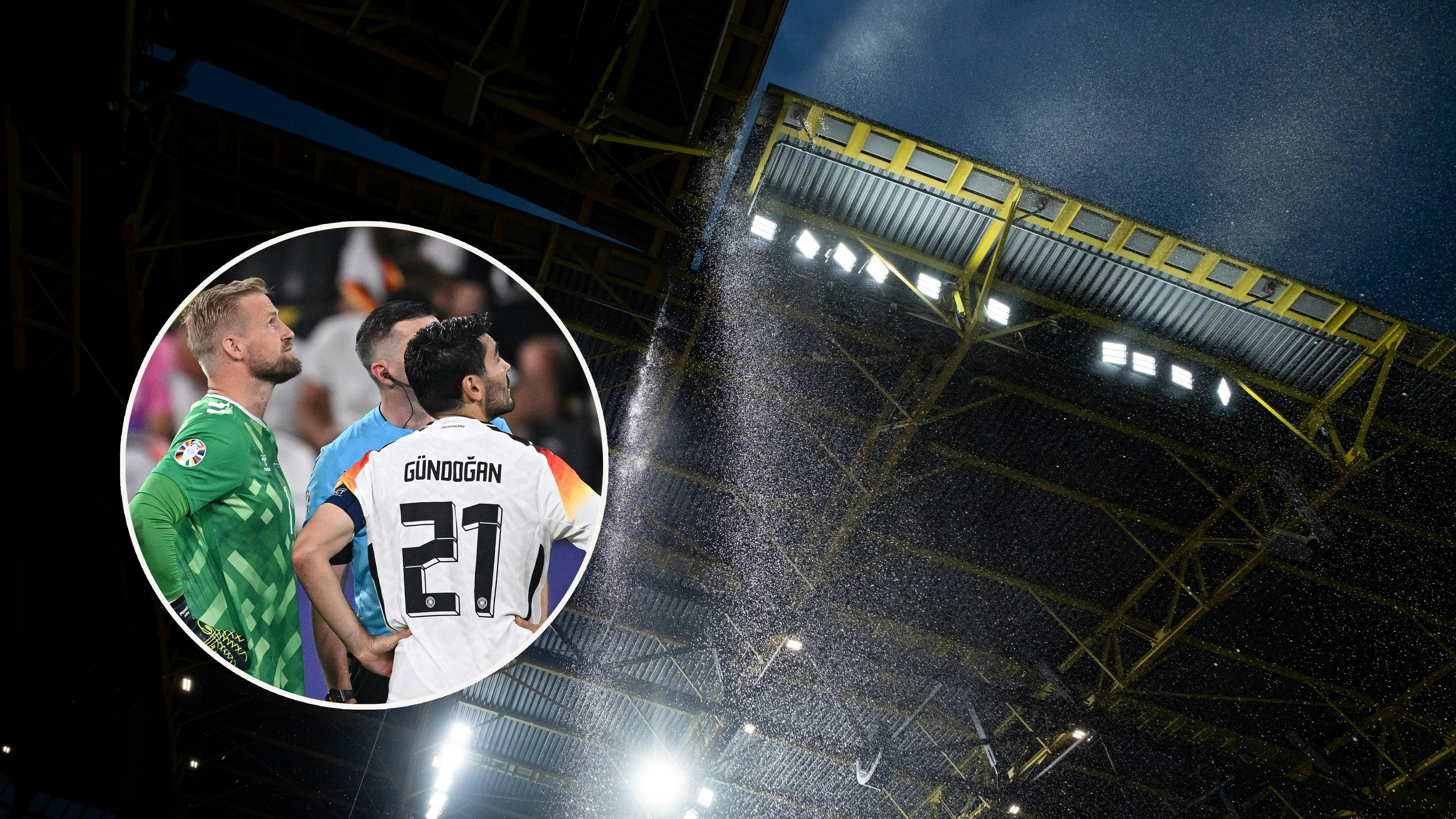 Ein junger Mann kletterte unter das Stadiondach. Das Spiel wurde nur kurz angehalten.