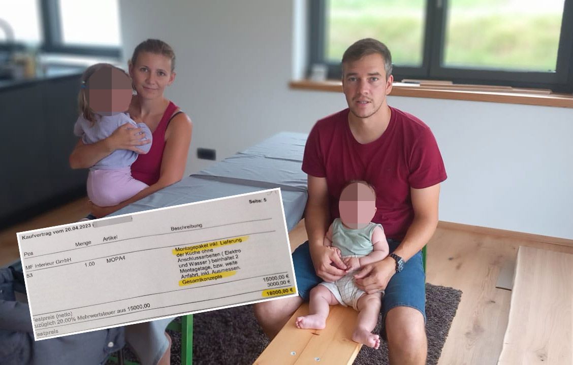 Ramona S. (31) und Manuel K. (34) bestellten eine Ess-Garnitur, derzeit muss ein Biertisch herhalten.