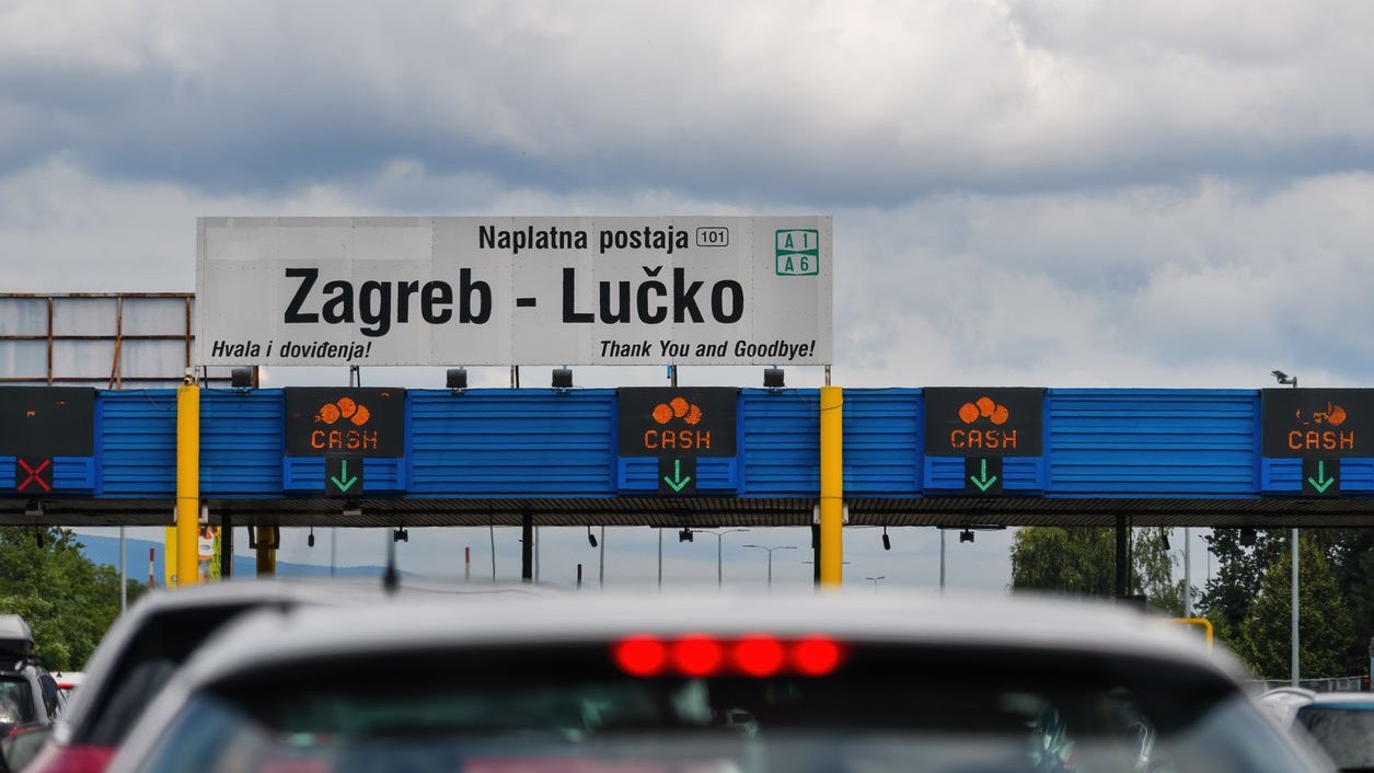 Zagreb, Croatia - July 22, 2023: Zagreb Lucko Pay toll on freeway